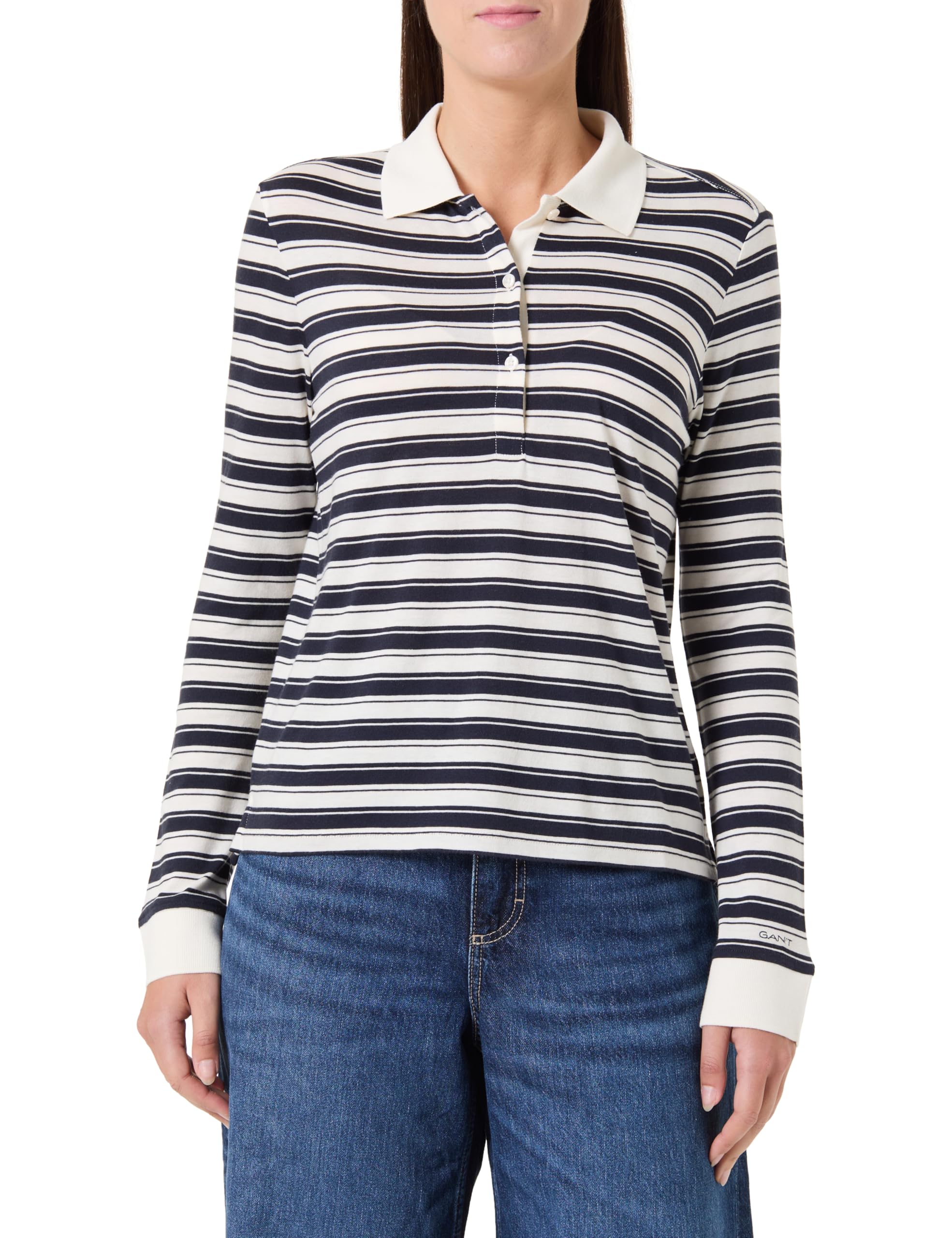 GANT Damen Striped Ls Polo Polohemd