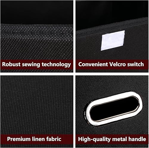 Miniatura 7 de STOREONE Contenedores de almacenamiento de tela plegables con tapas y asas de metal, para el hogar, dormitorio, armario (negro, 3 unidades)