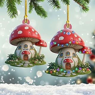 Personalized Mushroom Ornament, Custom Mush Room Ornament, Mushroom House Ornaments, Mushroom Christmas Ornaments 2D Flat Acrylic Decor Christmas Tree, Gifts for Kids, Families, Friends (MR9)