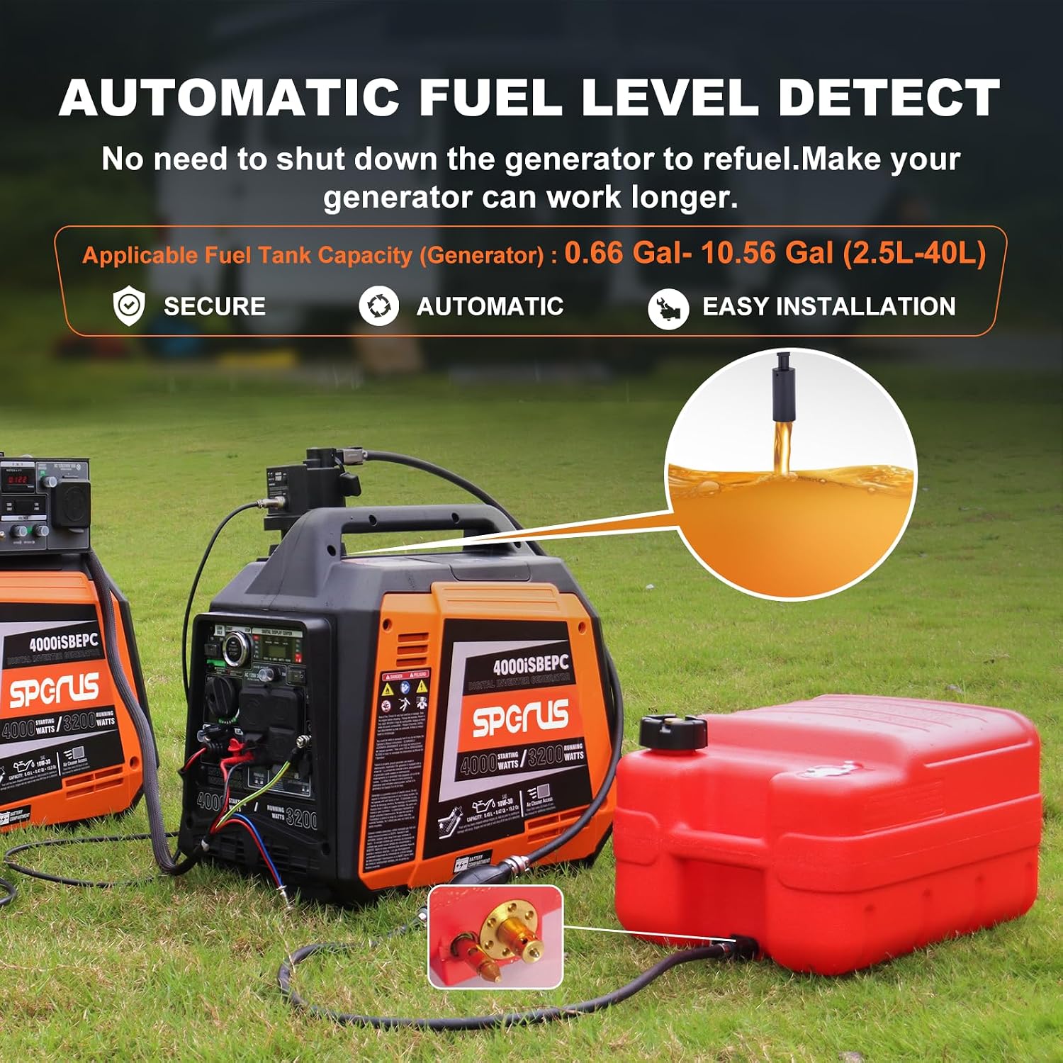 12V DC Gasoline Fuel Pump for Generators - High-Efficiency Automatic Electric Transfer Pump, Universal Fit with 3 Adapters, Unattended Operation (SPEFP-PRO)