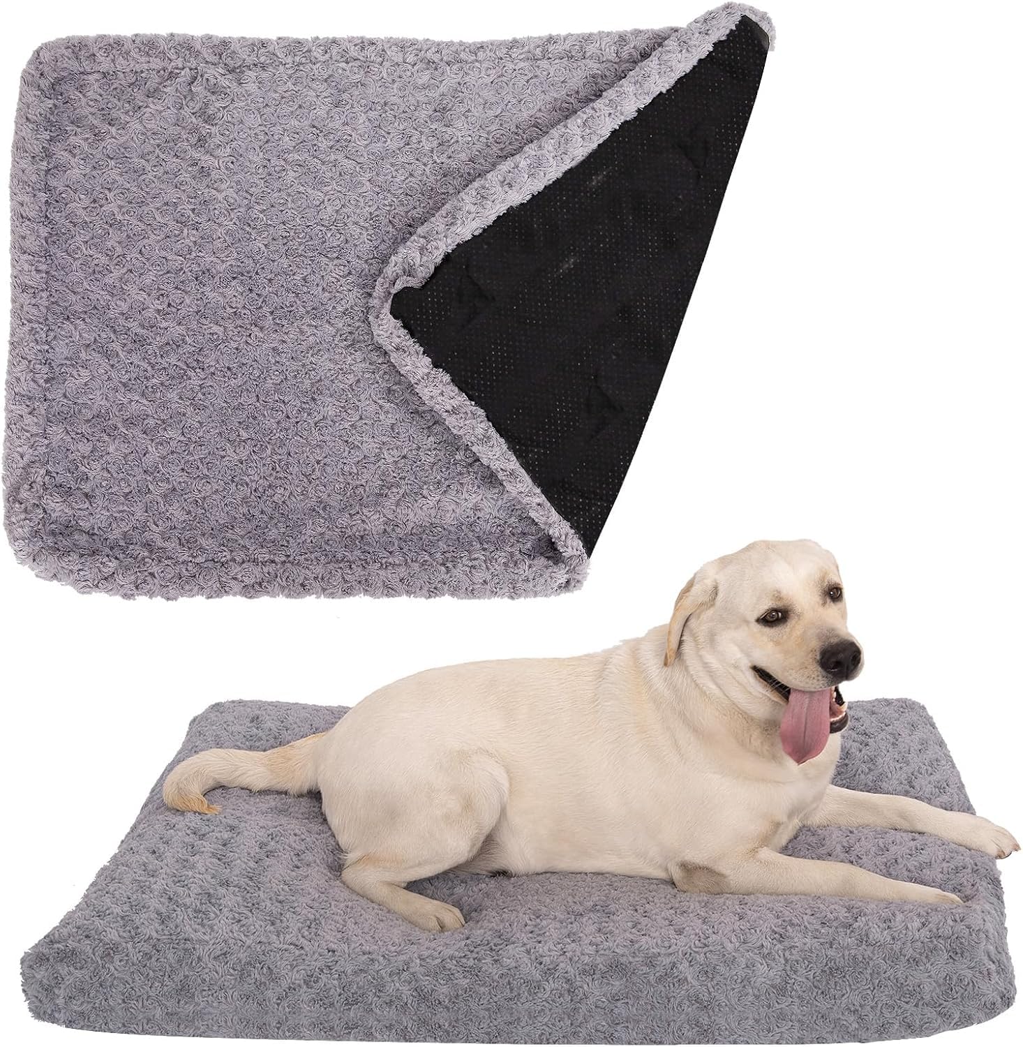 Faux Fur Dog Bed Covers – Ultra Soft Rose Velvet, Removable &amp; Washable, Cozy &amp; Durable,Large Pet Bed Cover Only (No Filling) – Gray, (Rose Velvet Gray, 44" L x 32" W x 4.5" Th)