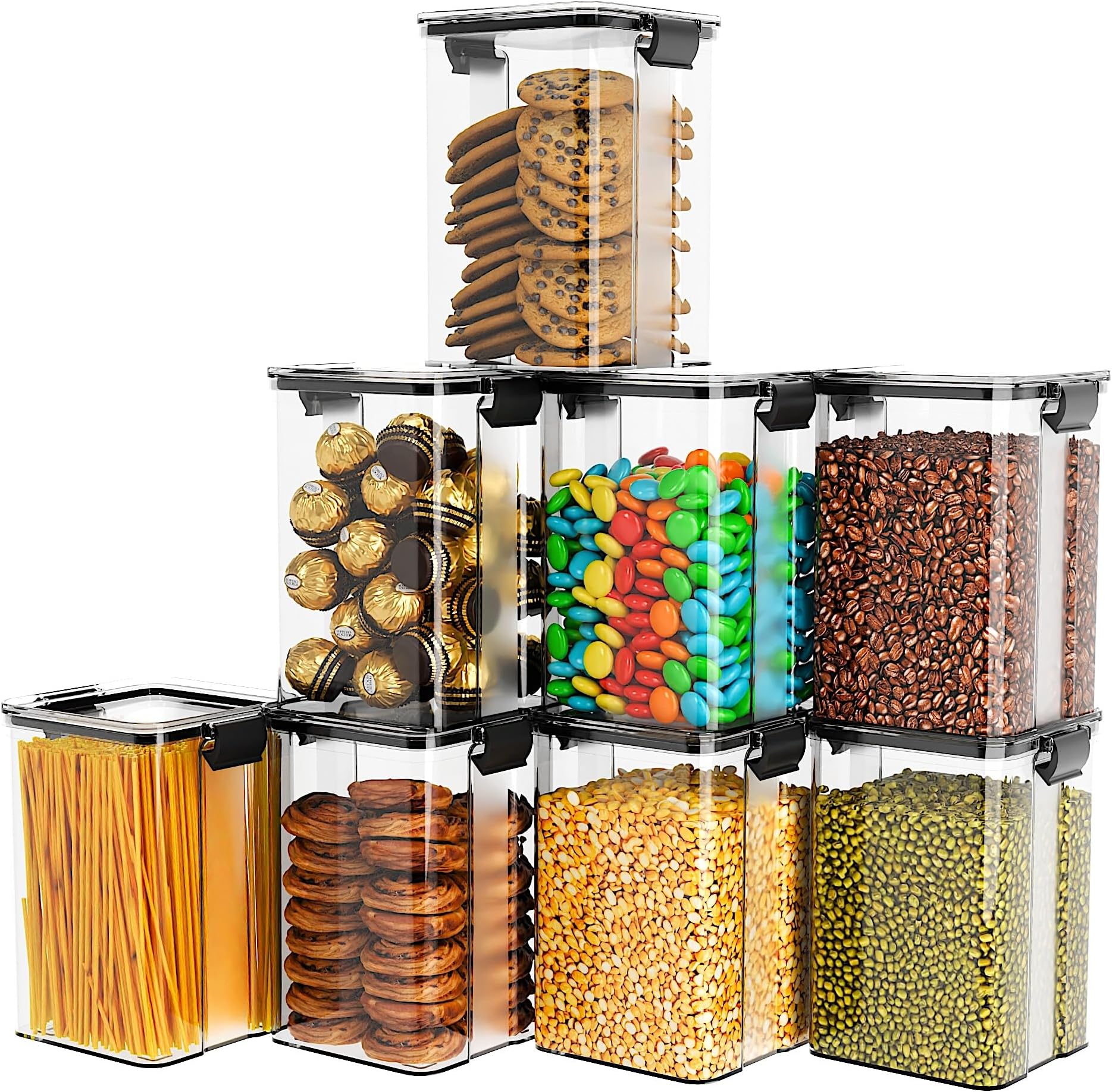 TEX-RO Air Tight Containers For Kitchen Storage Box/BPA Free Storage Containers For Kitchen/Containers For Kitchen Storage Set/Kitchen Accessories Items For Home (1100 Ml Set Of 8) Transparent