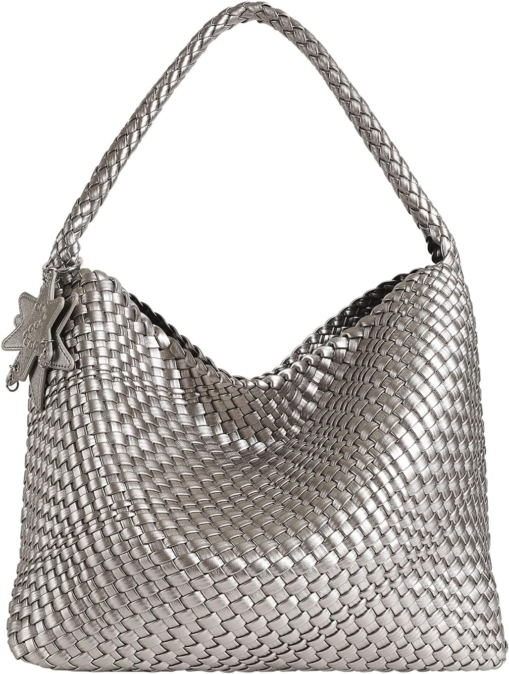 Leather Woven Tote Bag, Vegan Leather Slouchy Hobo Bag for Women, Large Shoulder Handbag Woven Purse