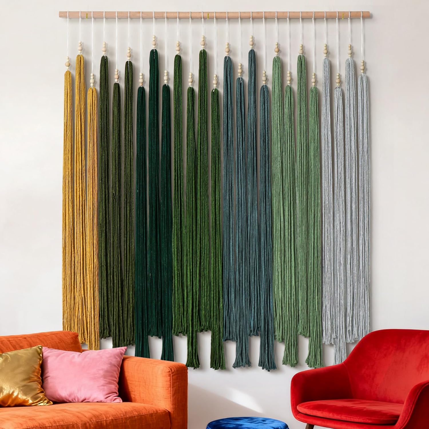 KHOYIME Large Boho Macrame Wall Hanging Green Tassels Tapestry 38.5x43 Handmade Bohemian Wall Art for Living Room Bedroom Nursery