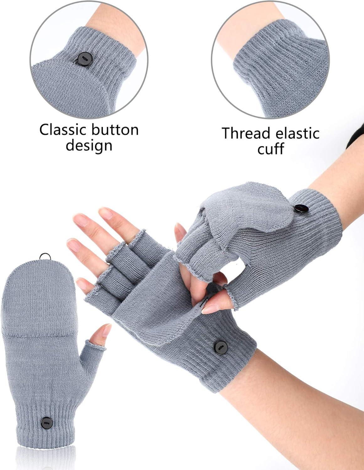 SATINIOR 6 Pairs Winter Convertible Fingerless Gloves for Women Men Warm Knitted Mittens Flap Cover Touch Screen Texting - Image 5