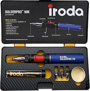 IRODA SOLDERPRO 90K Butane Soldering Iron Kit | Multi-Purpose 3-in-1 Heat Gun Blower, Mini Torch 25-80W Cordless Soldering Iron kit | Self-Ignite & Adjustable Flame Taiwan Direct