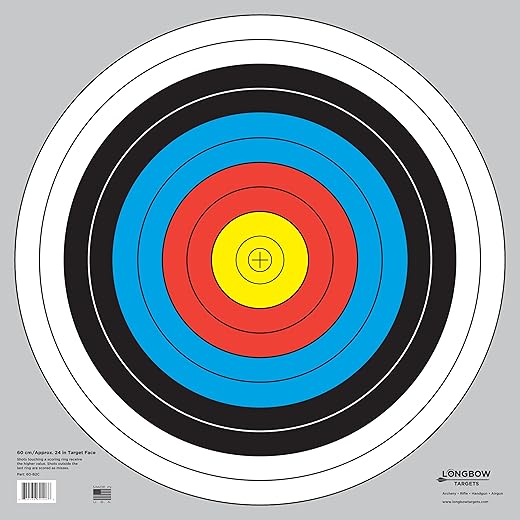 60 cm / 24 in Bullseye Archery and Gun Targets by Longbow Targets (4, 10, 25, & 100 Packs)