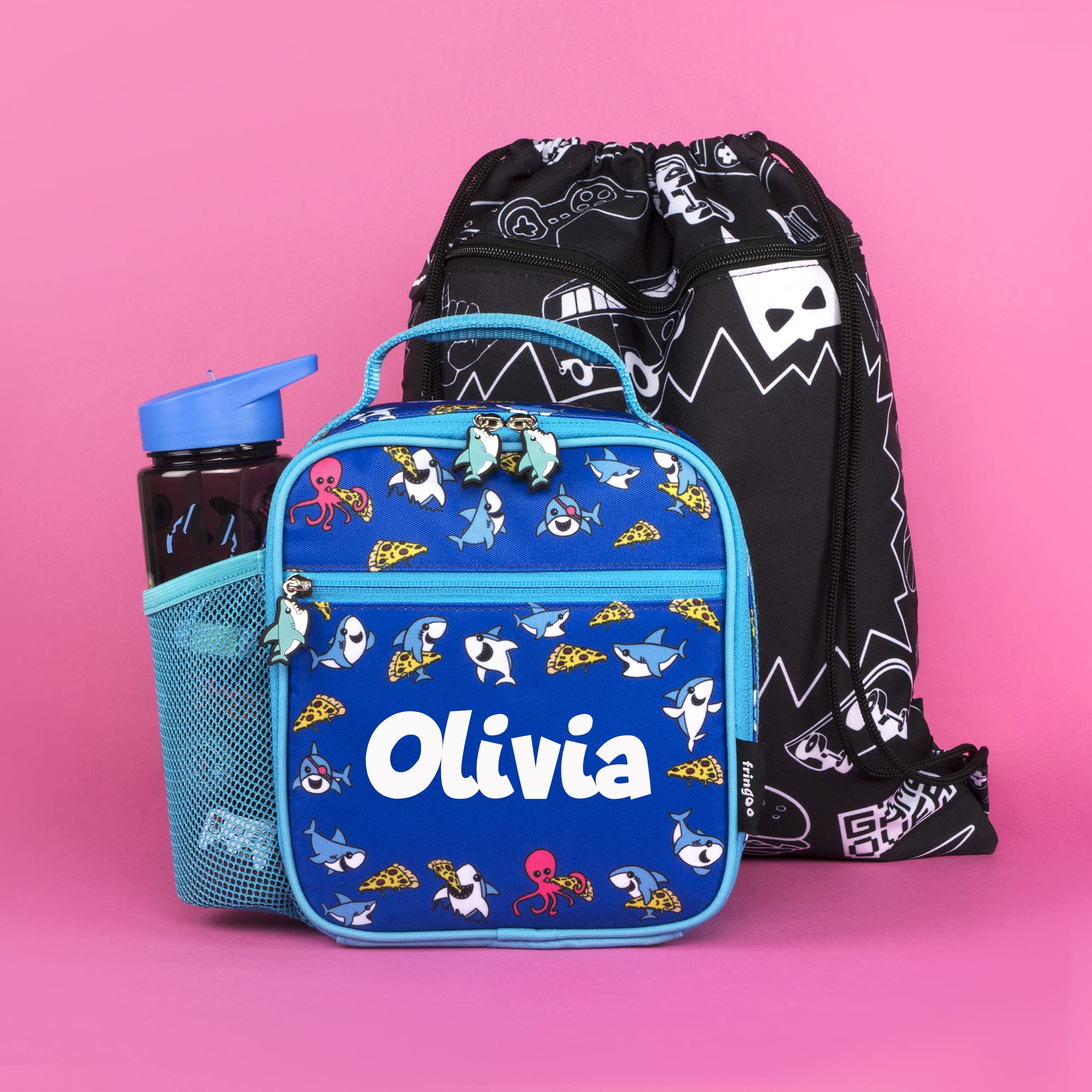 Sac à Lunch Enfant Isolant Néoprène - Motif Ananas - Dimensions 29x29x15 Cm - Bandoulière Réglable - Sans BPA