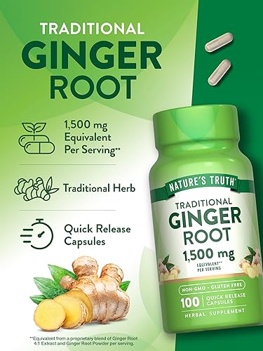 Miniatura 5 de Nature's Truth Cápsulas de raíz de jengibre | 1,500 mg | 100 unidades | Suplemento sin OMG y sin gluten | de extracto de raíz de jengibre