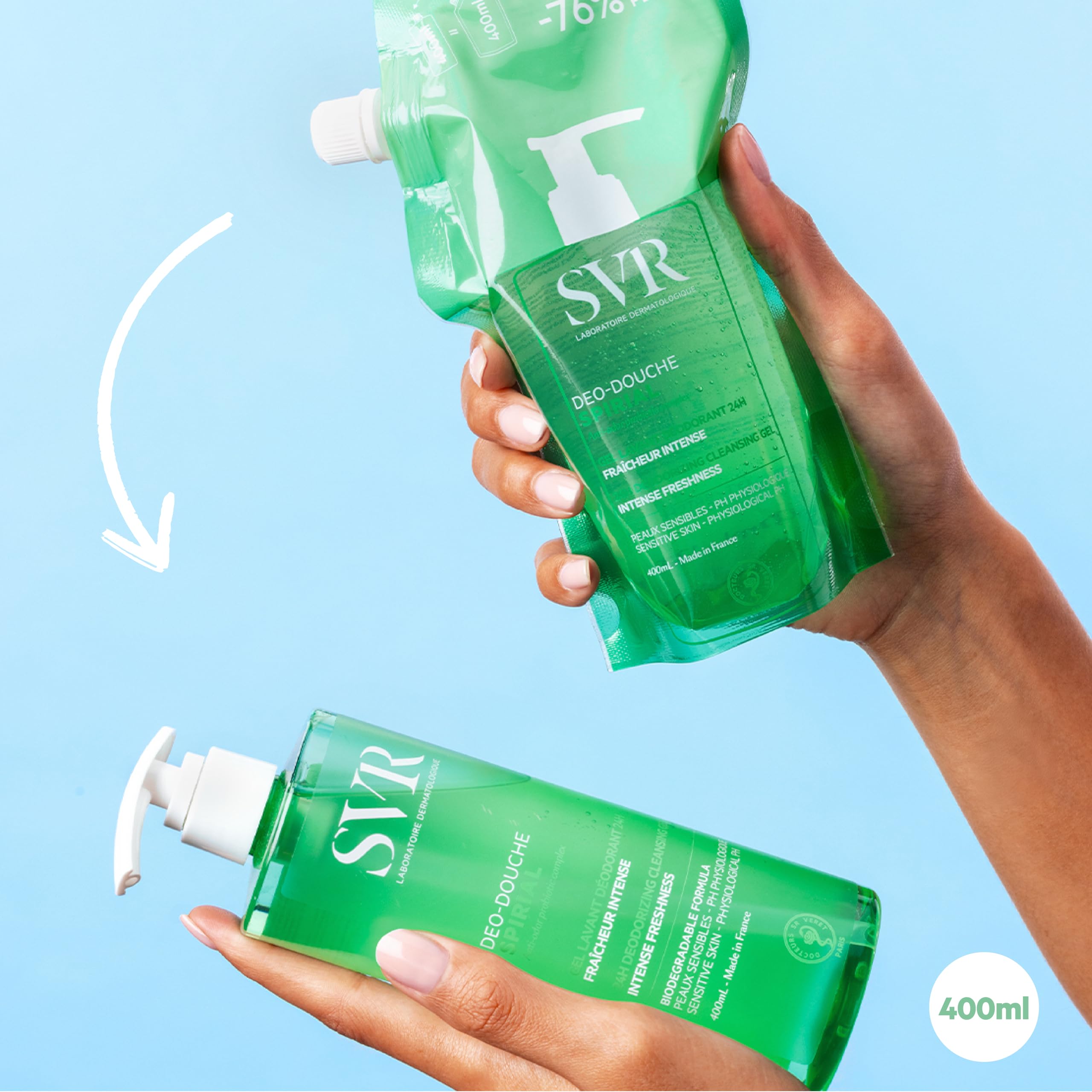 SVR SPIRIAL All-over 24hr Deodorising Wash-Off Cleansing Gel, Aluminium Salts-Free (400ml Refill), 401 ml (Pack of 1) - Image 2