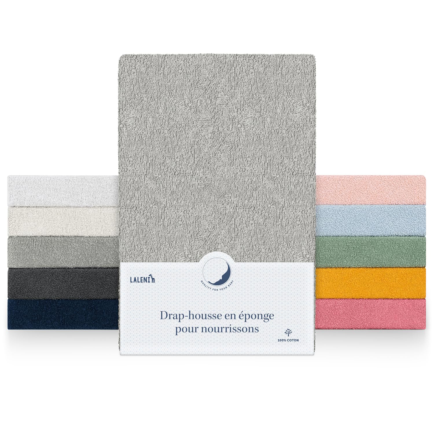 Drap housse berceau 80% coton gris en maille frotte absorbante | 50x89 cm