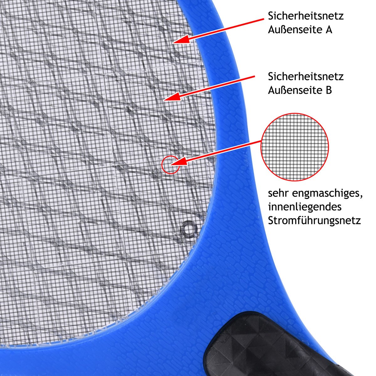 MONZANA® Raqueta Matamoscas Eléctrica 3 Unid. Matamosquitos Protección de Malla Doble Batería Uso Interior