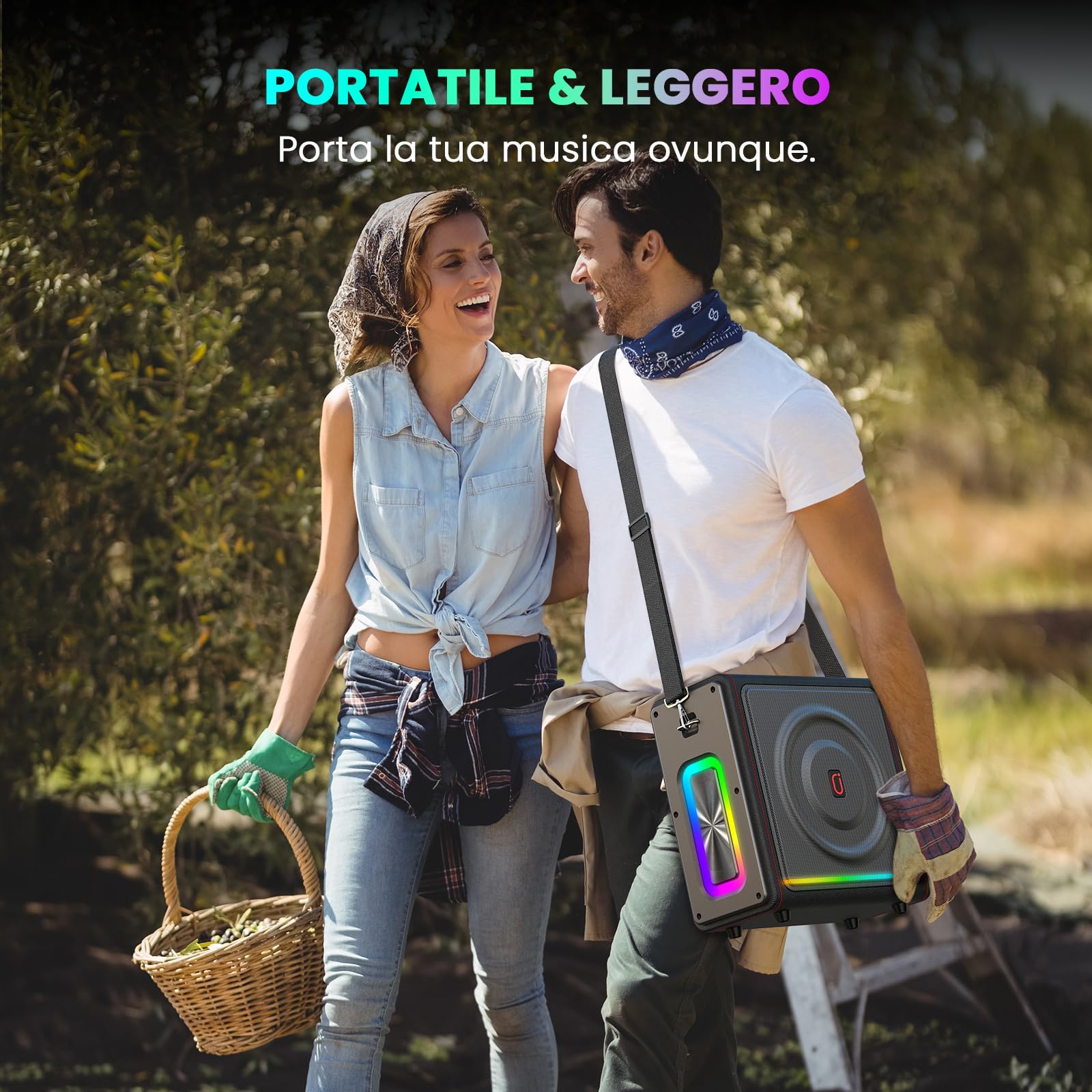 HWWR Karaoke con 2 Microfono Wireless Kit con LED, 300W Cassa Bluetooth 5.3, 36 ore, Sistema PA per Adulti Bambini Supporto TF/USB/FM/Registrazione/AUX/TWS, Canta Tu Karaoke 2026