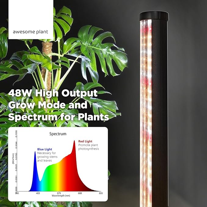 Awesome Plant Standing Grow Light for Indoor Plants: 59 Inch Full Spectrum Plant Lights with Auto Timer and 2 Modes, Vertical Floor Plant Growing Lamp with Brass Base, Gifts for Plant Lovers, Black photo 3