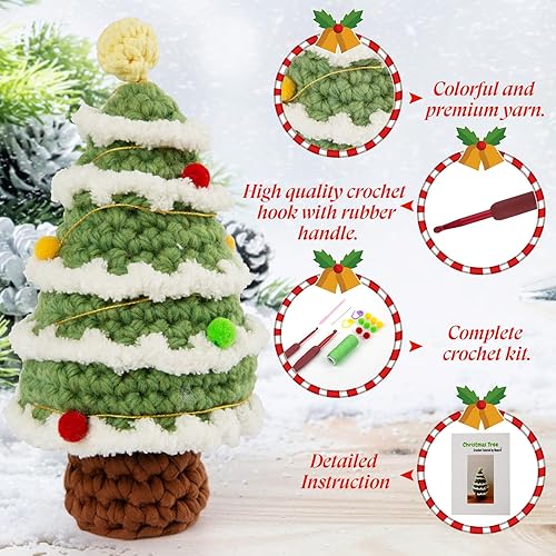 Miniatura 4 de Noocro Kit completo de ganchillo DIY árbol de Navidad para principiantes con hilo de alta calidad, herramientas, instrucciones detalladas (idioma