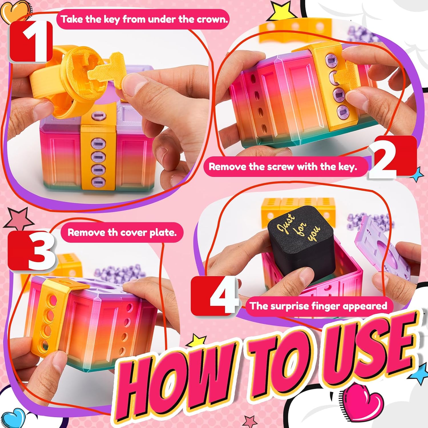 3.74 in Gotcha Box Prank with Surprise Finger, Annoying Gift Box with Finger, 3D Printed Prank Gift Box with Screws & Pop Up Fingers,Funny Valentines Day Gifts for Her/Him,Ideal Gift for Lover