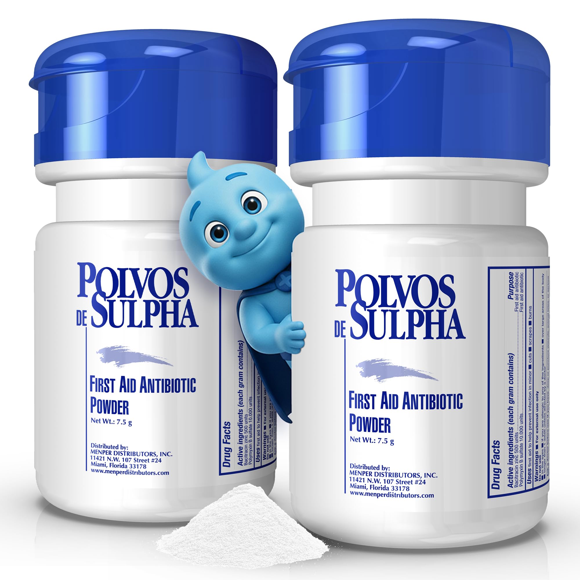 Antibiotic Powder with Bacitracin, First Aid Pain Relief, Healing Wound Seal Powder, Essential Wound Care Medicine for Travel, Effective Healing and Protection, 7.5g, 2-Pack