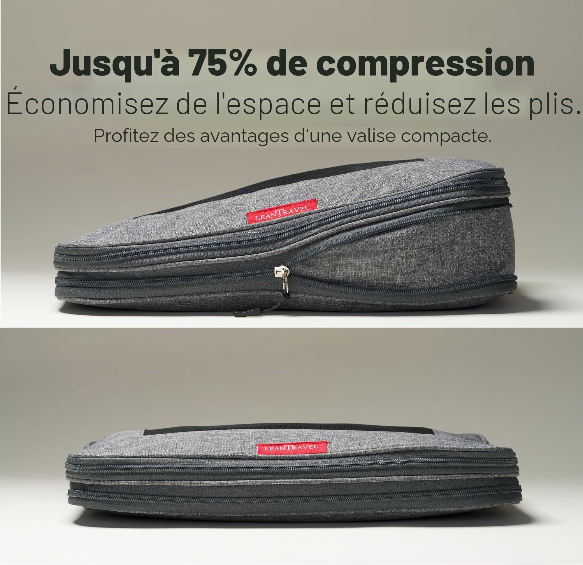 LeanTravel Lot de 3 organiseurs de bagages à compression, Lot de 6 - Gris, 2L + 2M + 2S