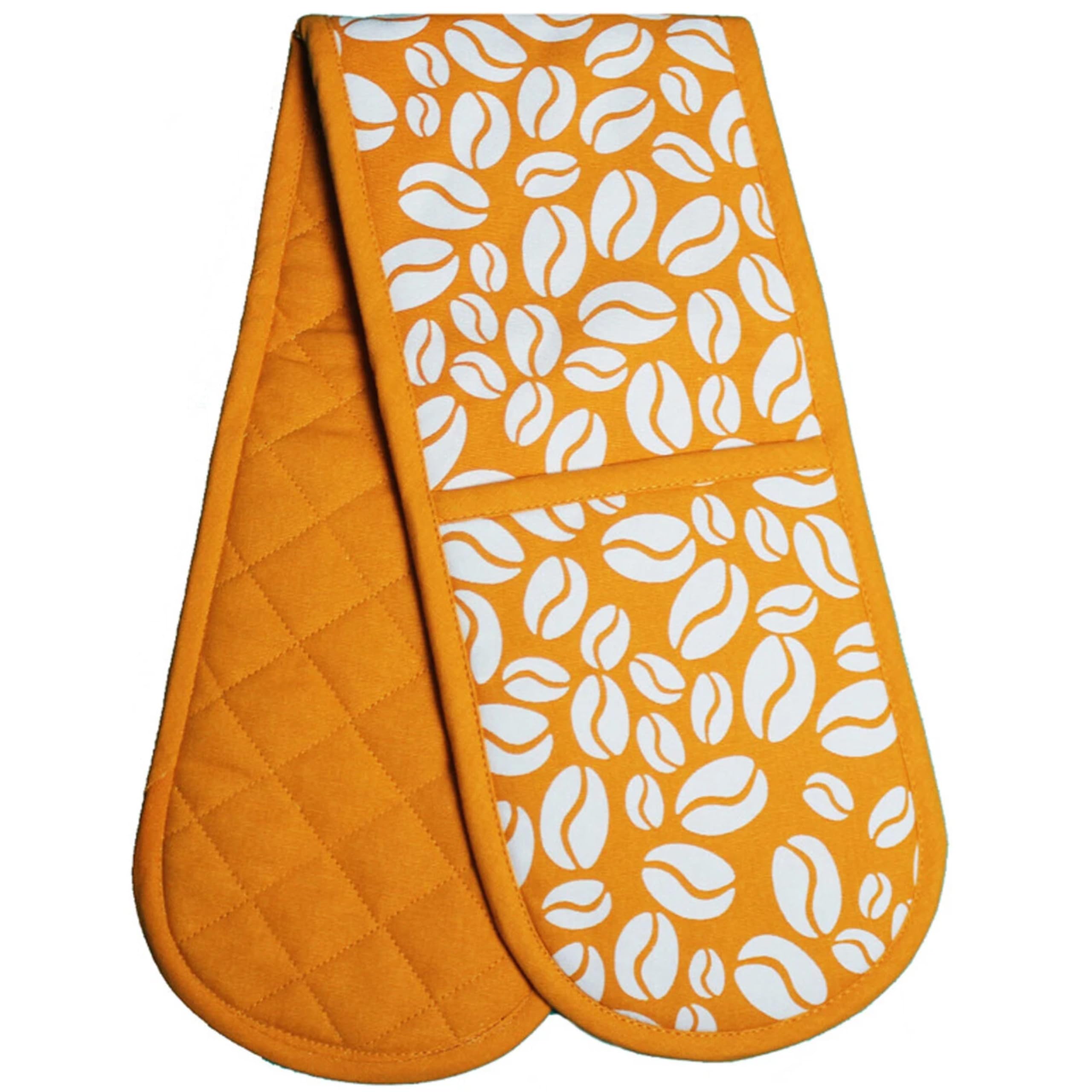 Orange Bean Double Oven Glove - 100% Cotton Quilted Heat Resistant Kitchen Mitt โ Extra Long Insulated Cooking Glove with Hanging Loop - Click & Receive