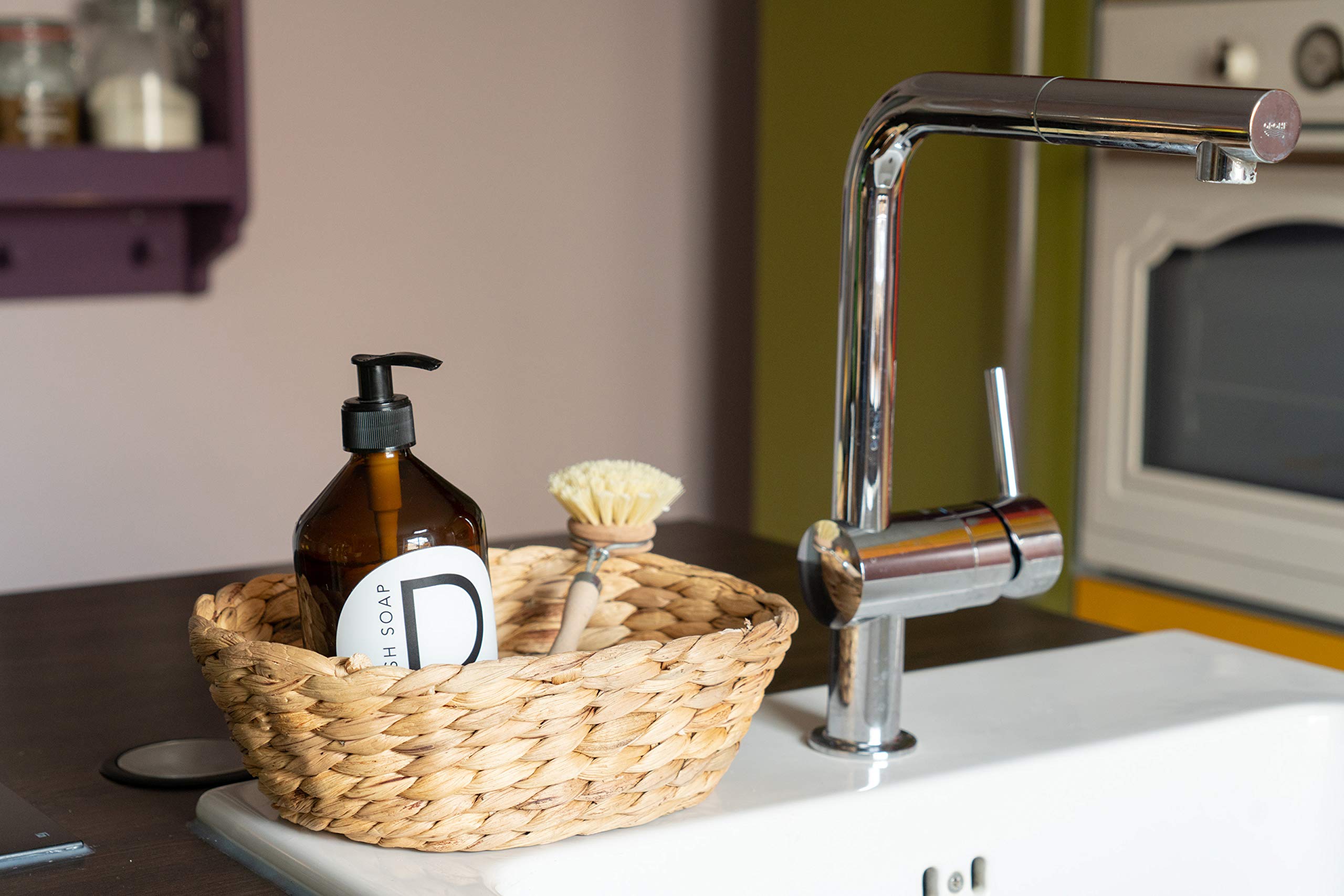 Decorasian Set di 3 ciotole intrecciate in giacinto d'acqua, rotonde, ovali