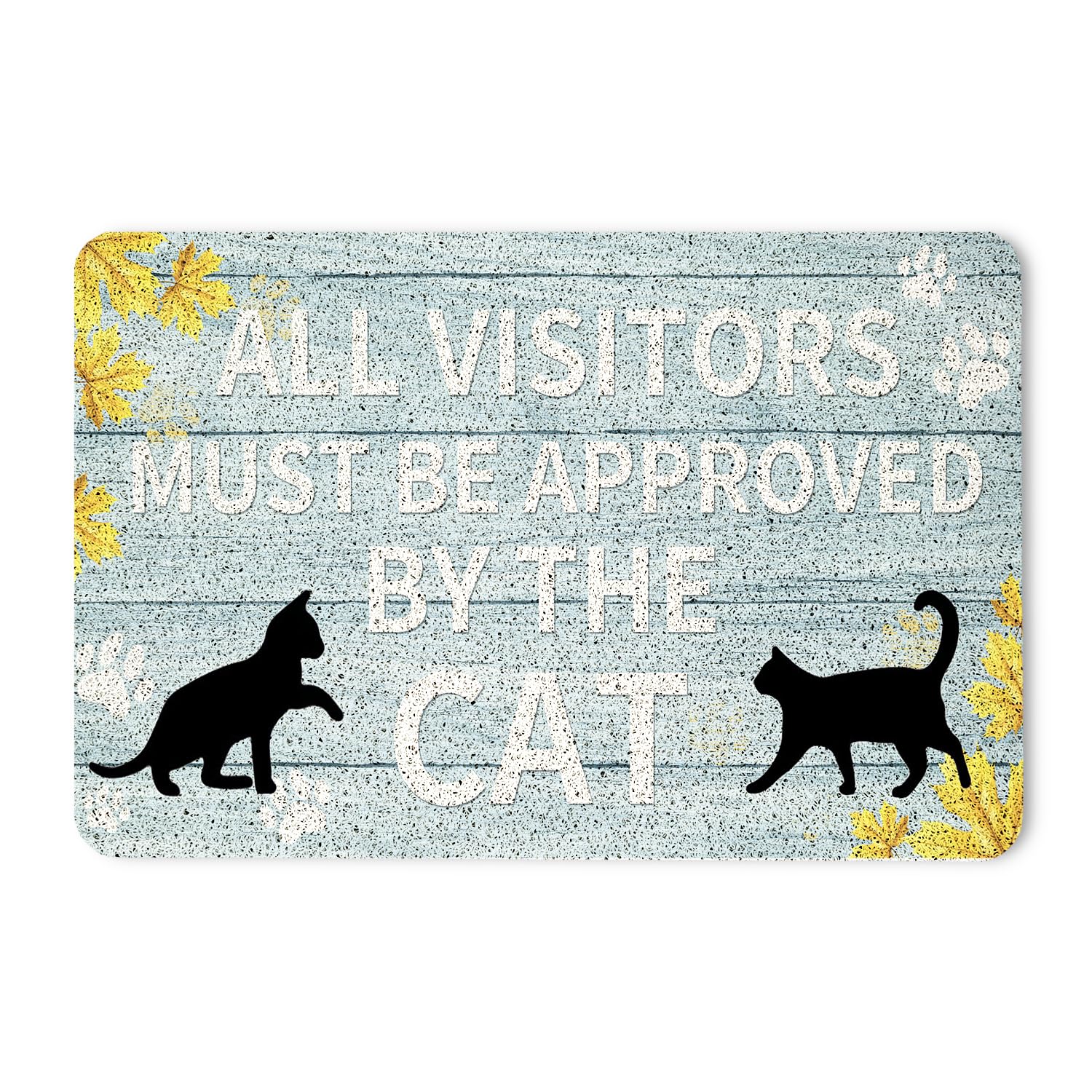 YeiHe Cat Door Mat, All Visitors Must Be Approved by The Cat Funny Door Mat for Indoor Outdoor Entrance Porch, Funny Black Kitty Welcome Mats Doormats