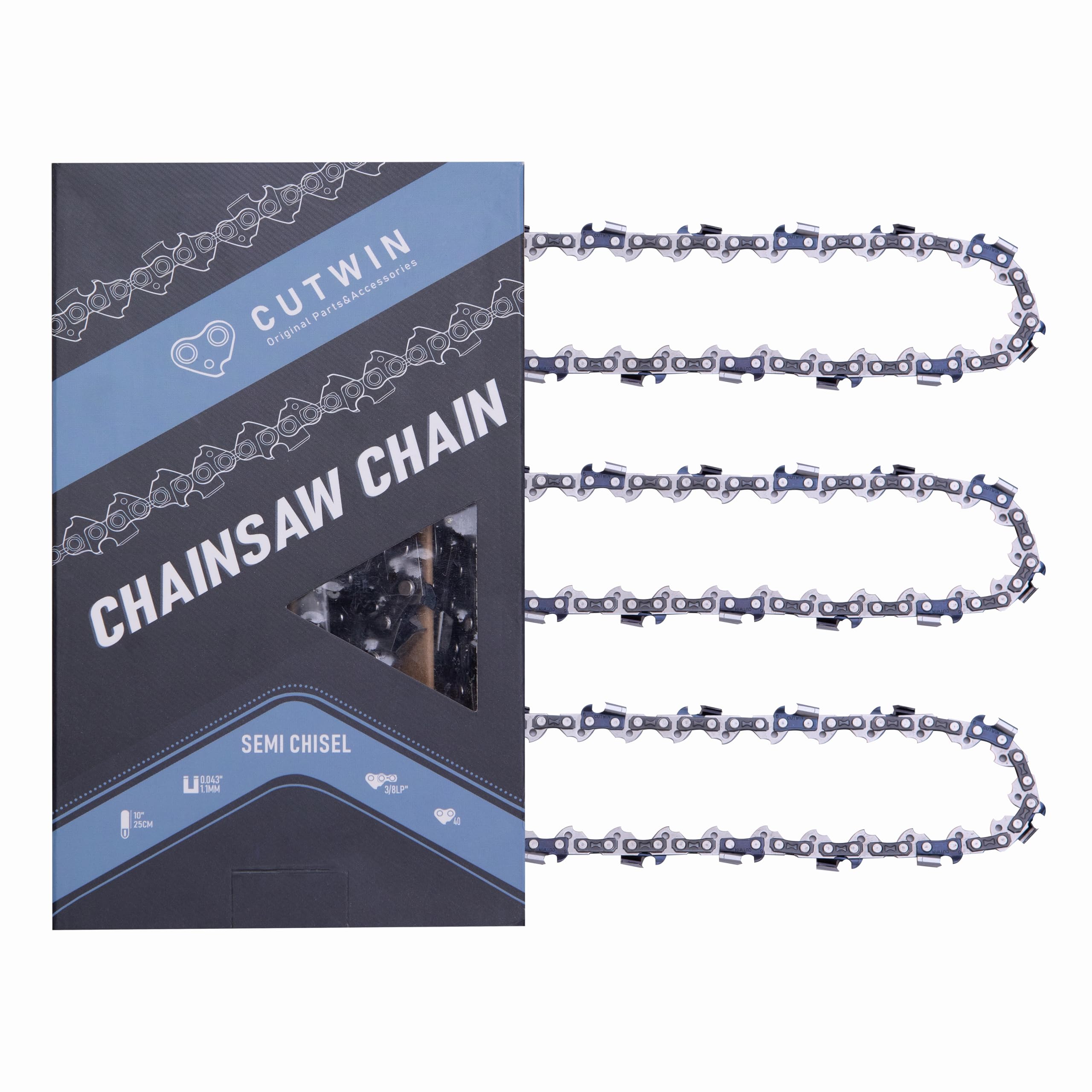 Catena per motosega da 25,4 cm, passo 3/8", calibro 0,1 cm, 40 maglie di trasmissione, adatta per STIHL, Husqvarna, Echo, Ryobi, Greenworks, Ego, Poulan Pro, Craftsman e altro (3 catene)