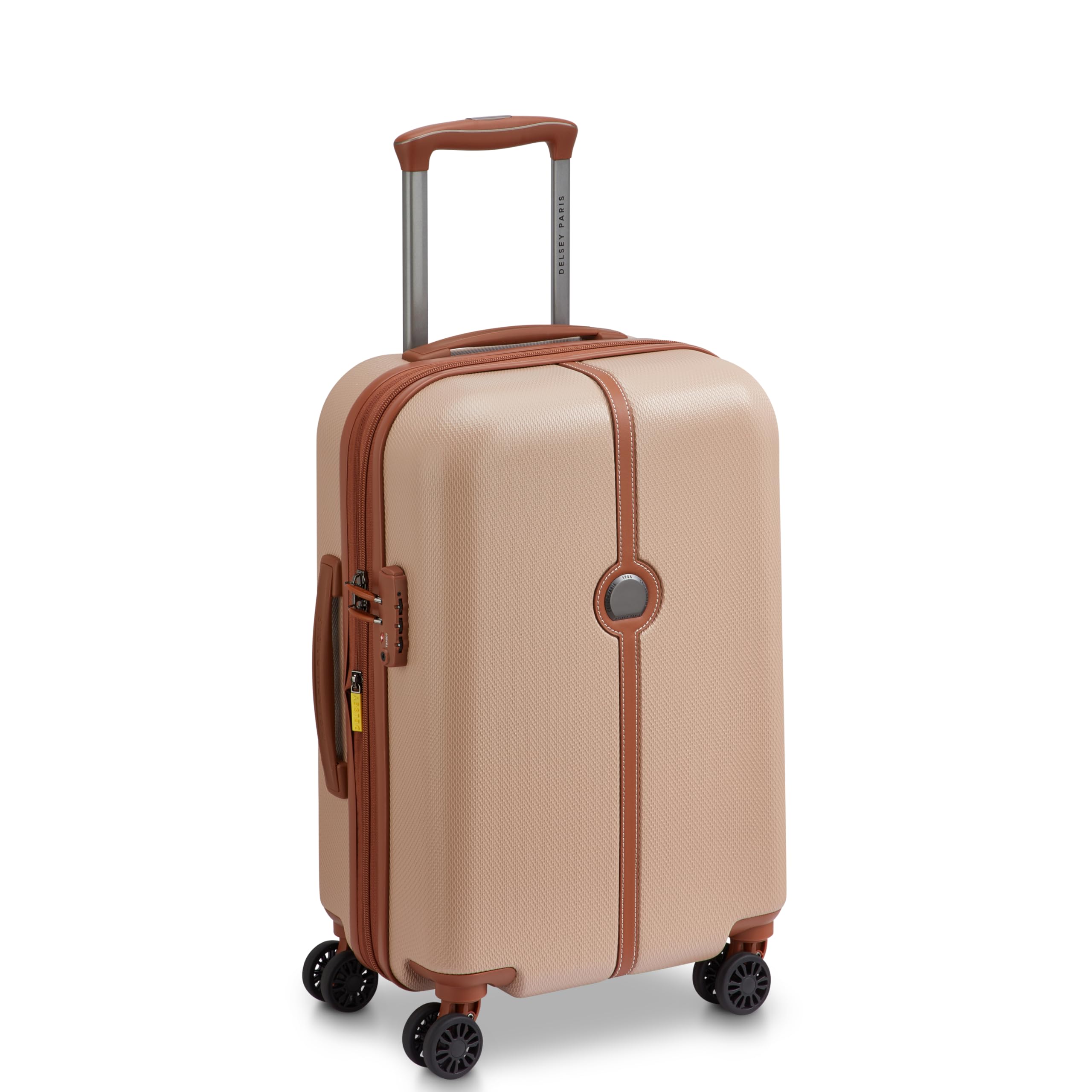 Lucette 55 cms Small Cabin ABS/Polycarbonate Hard Sided 8 Wheels and Expandable Spinner Suitcase/Trolley Bag for Travel with TSA Lock- Sand