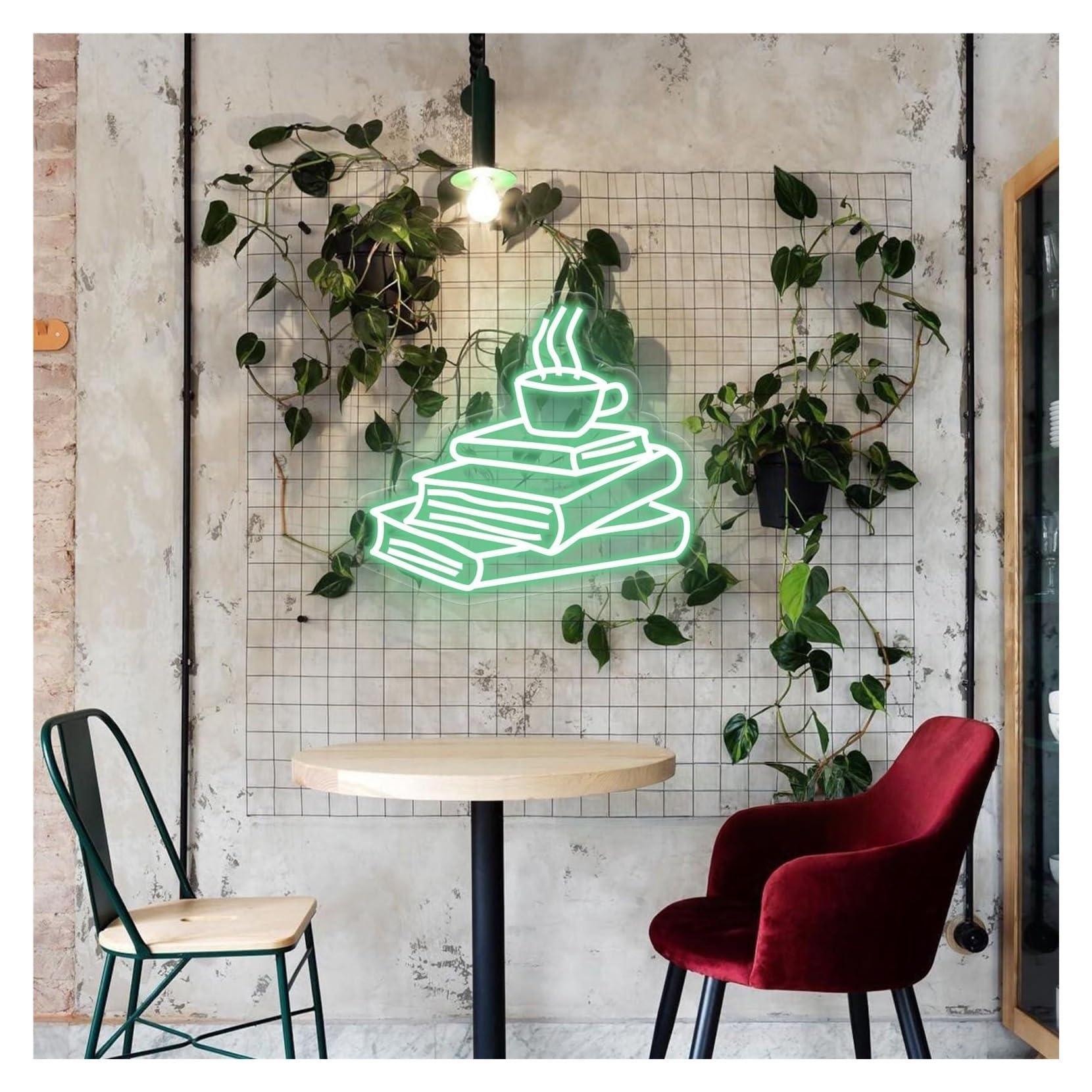 Rongch B Hanging Art Signs Coffee And Ooks Neon Sign,Suitable For Cafe Reading Nook Wall Decor With Dimmable 36Cmx40cm(B)