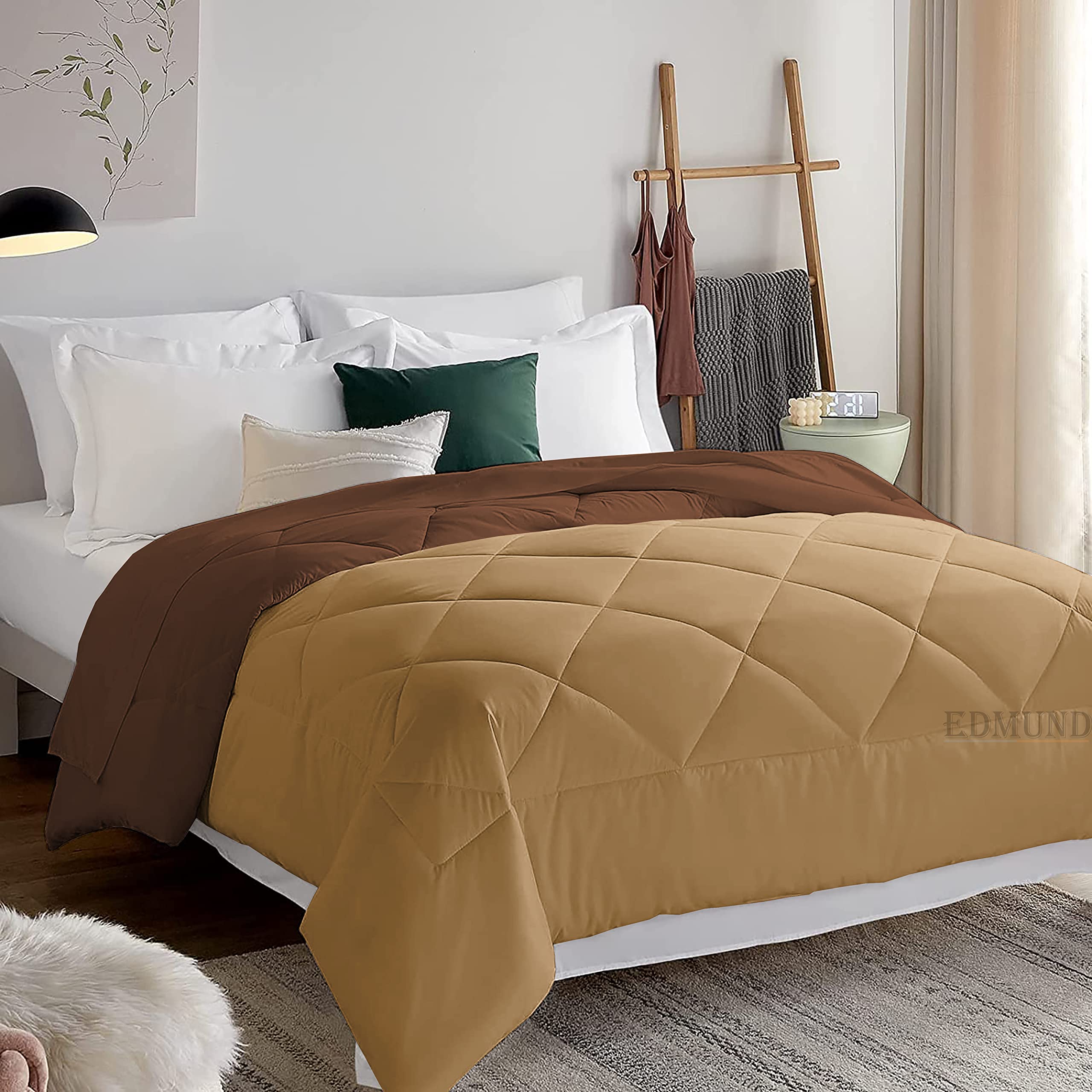 EDMUND - All Weater 200 GSM Reversible Comforter Single Bed AC Blanket/Rajai/Quilt/Dohar (90" x 60") Diamond Stitch All Season Comforter for Single Bed | Chocolate & Beige