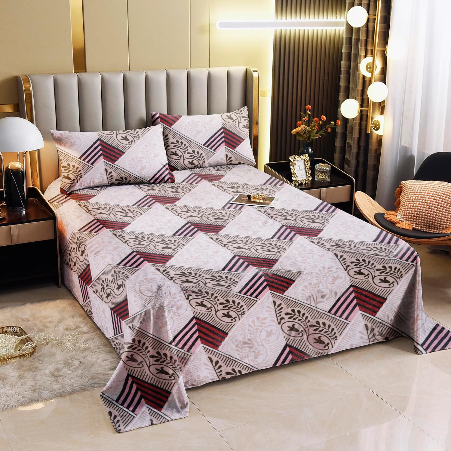 Cloth Fusion Warm Winter Bedsheet for Double Bed King Size with 2 Pillow Covers, Cozy Woolen Bedsheets for Double Bed (90"X100" inches,Brown Diamond)
