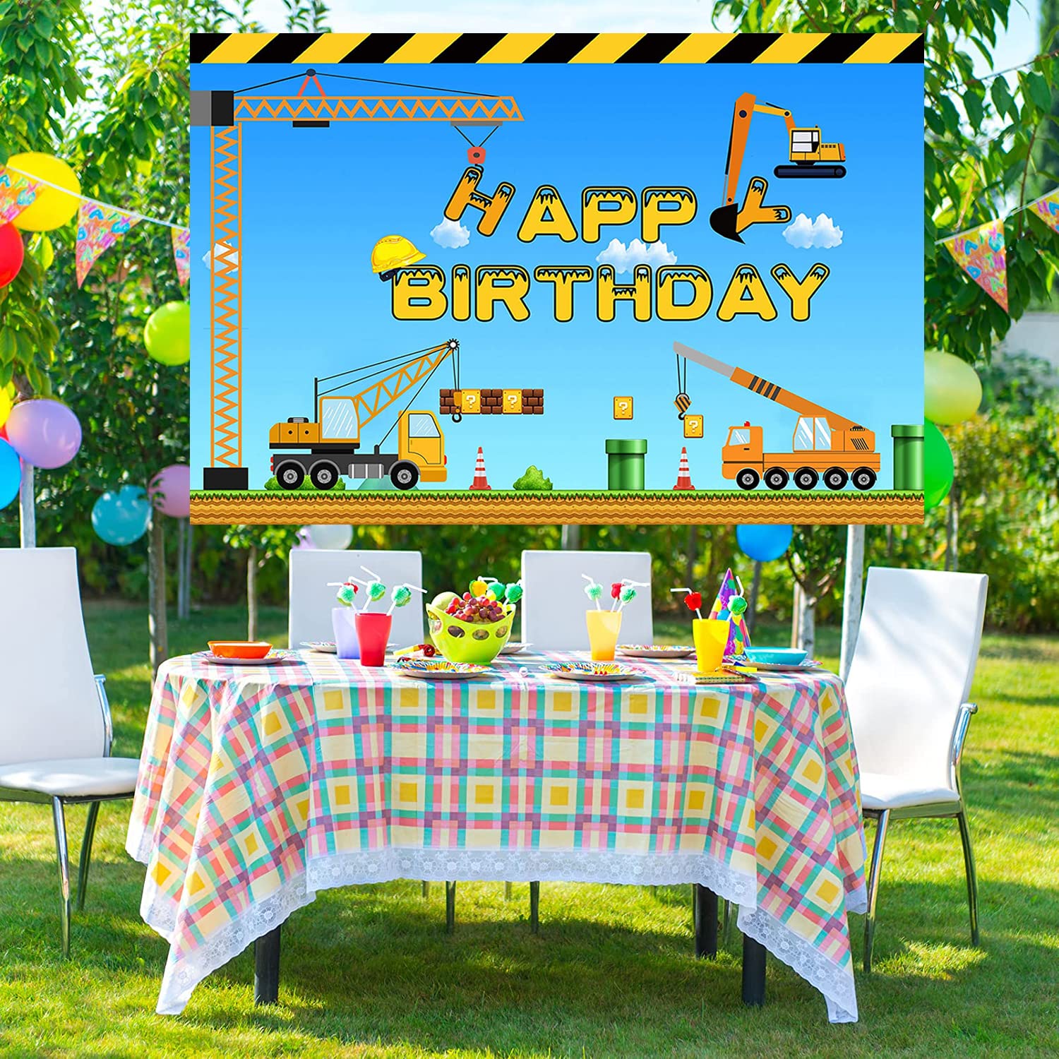 Construction Birthday Backdrop – 6x3.6 Ft Dump Truck & Digger Party Banner For Photos, Cakes, Decor - View #9