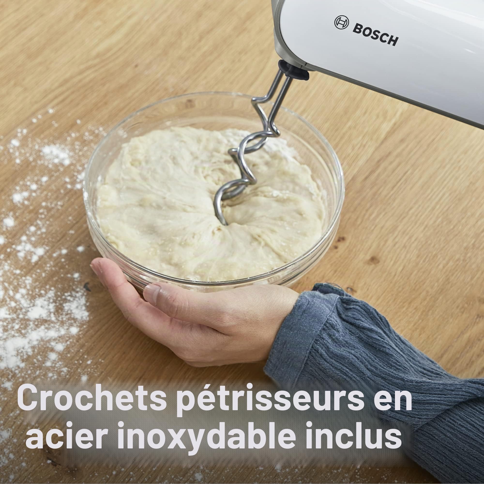 Bosch Electroménager - MFQ4835DE Batteur à main Styline, 575 watts, 5 niveaux de puissance - Blanc/Chrome