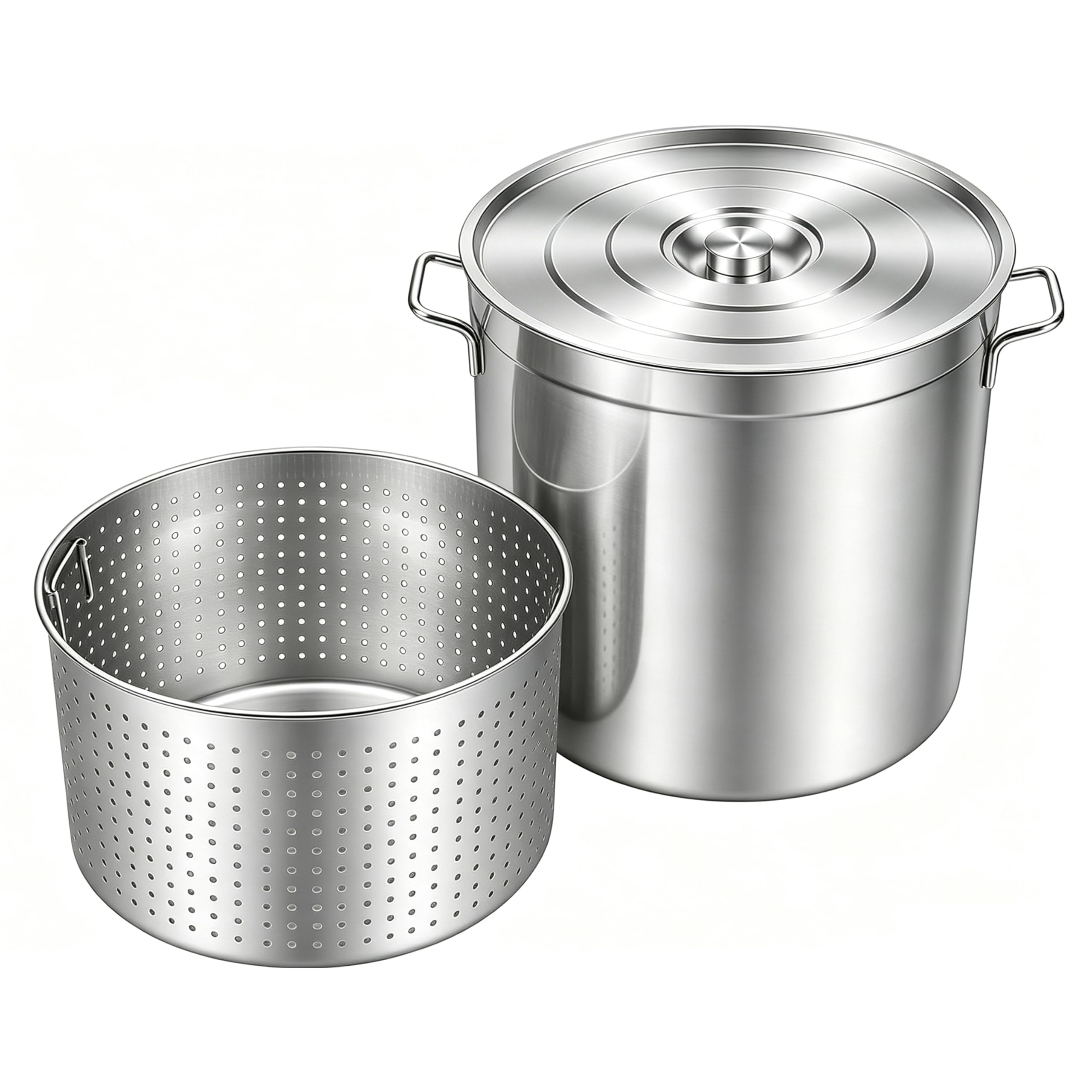 Olla de acero inoxidable, 100 L, grande, para gastronomía, olla de sopa, olla con cesta, olla grande para todo tipo de cocinas y cocinas grandes, 49,5 x 49,5 x 50 cm