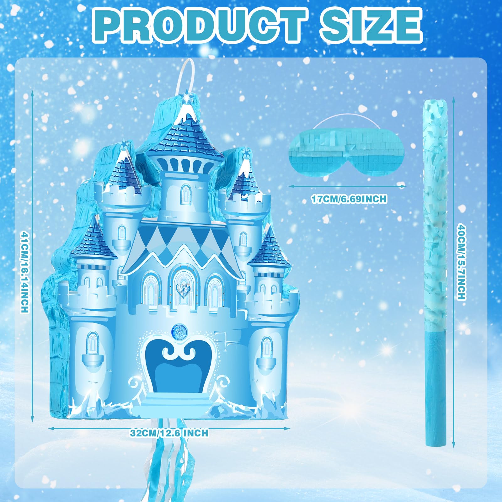 Harrycle Winter Piñata Christmas Wonderland Themed Piñata with Blindfold Bat for Christmas Princess Winter Theme Birthday Party Supplies Decorations(Blue,Castle)
