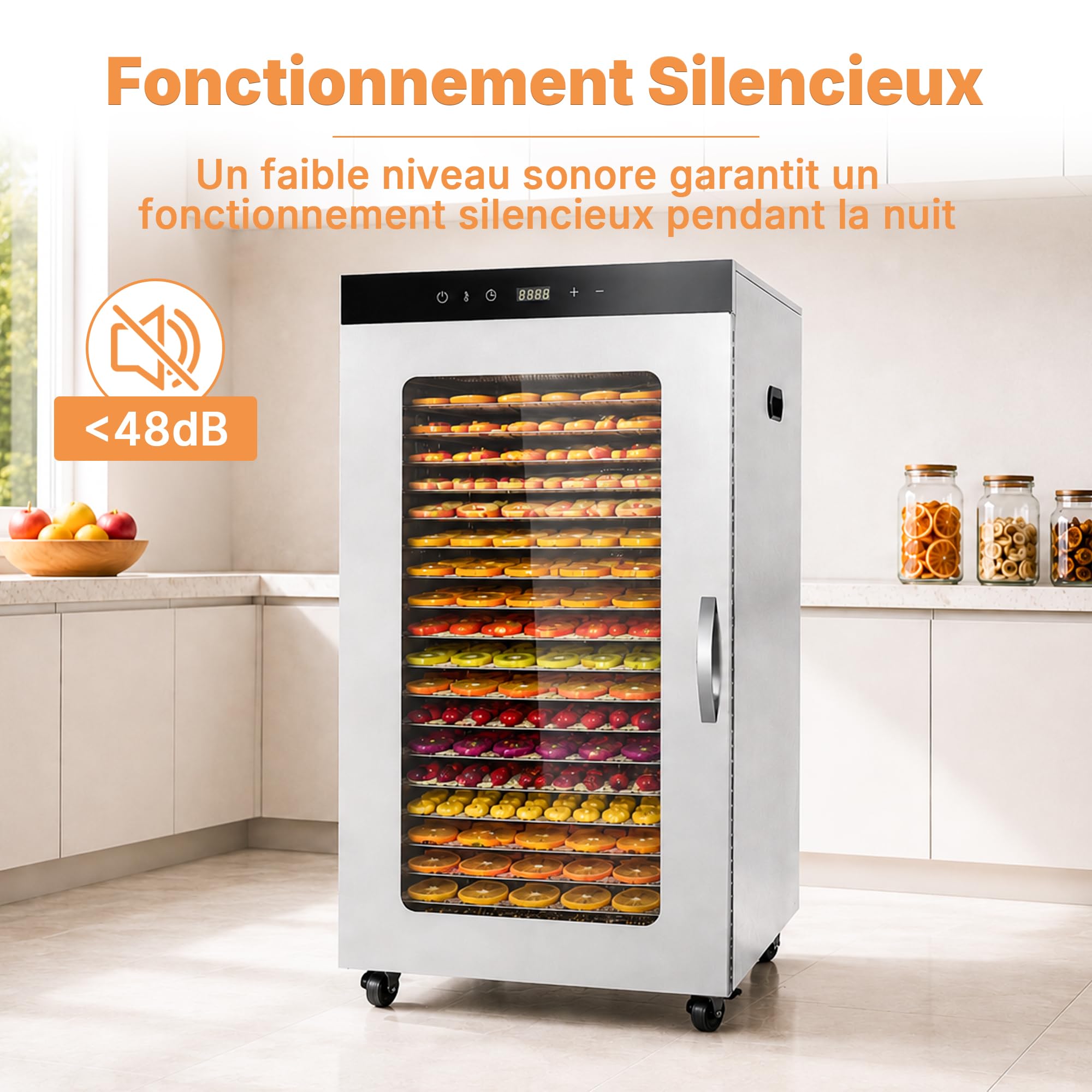 Hakka Déshydrateur Alimentaire Professionnel, 24 Plateaux, Pour Viande Séchée, Légumes, Fruits, Viande, Friandises pour Chiens et Herbes, en Acier Inoxydable, 2000 W