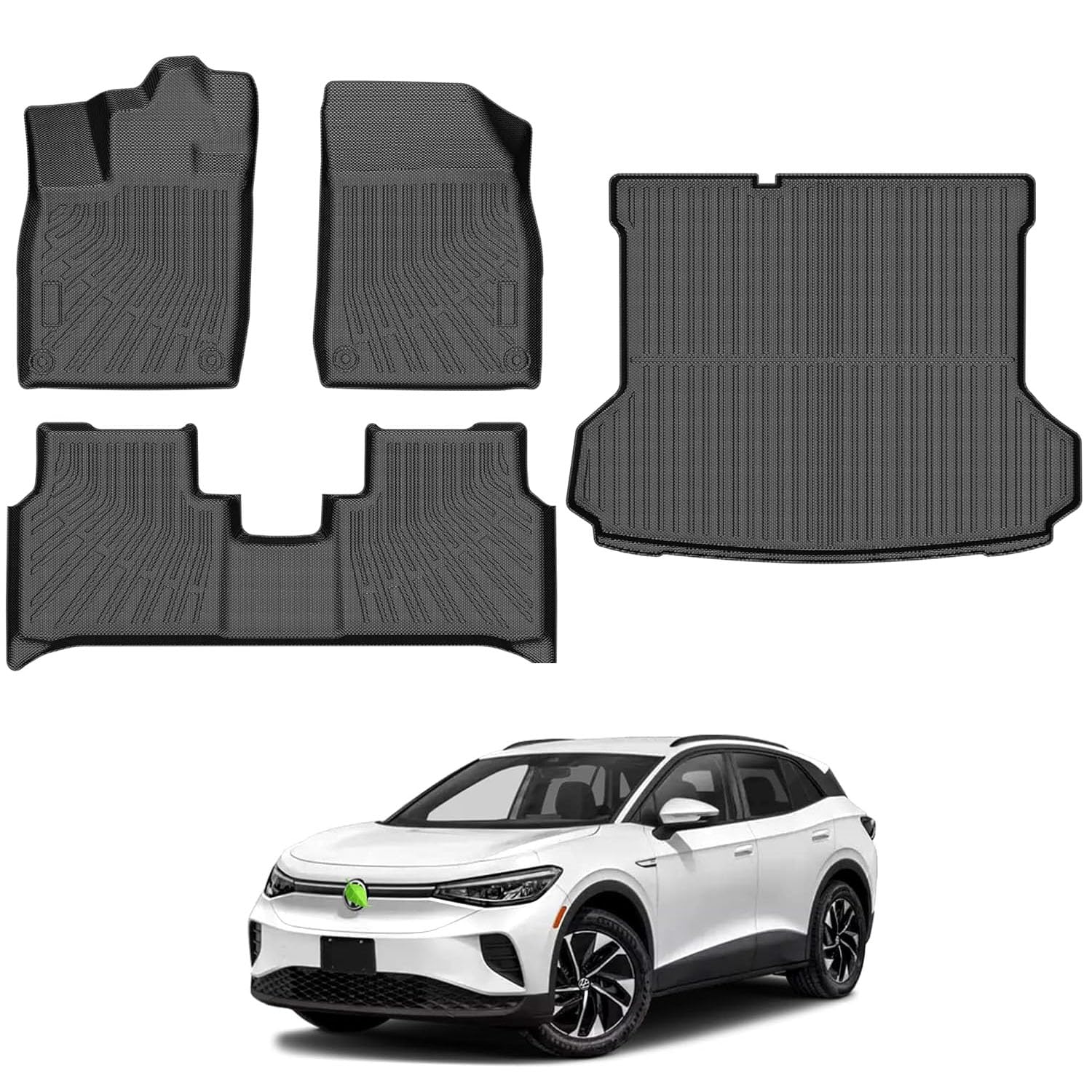 Moonmen Floor Mats & Cargo Liner Fit for 2021-2023 Volkswagen ID.4, Compatible with VW ID4 2023 2022 2021 Custom 3D All Weather 2 Row Floor Liner and Trunk Mat Full Set