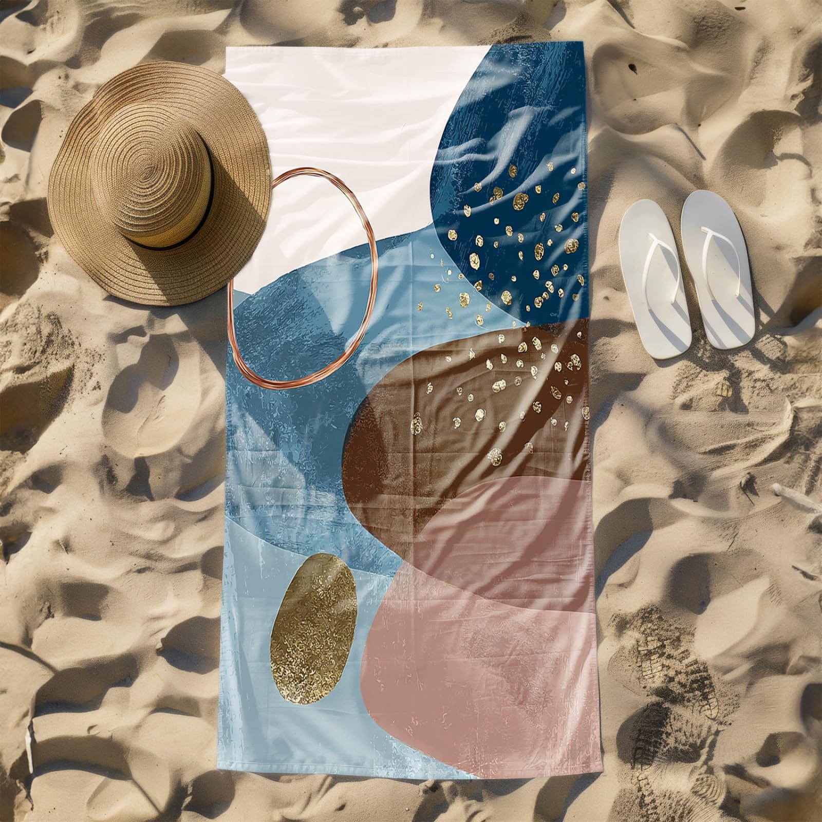Générique Serviette de Plage XXL Modèle Bleu Marron | Grande Taille Serviette de Plage et Douche Avec Elastique Microfibre Absorbante et Légère Sport Séchage Rapide