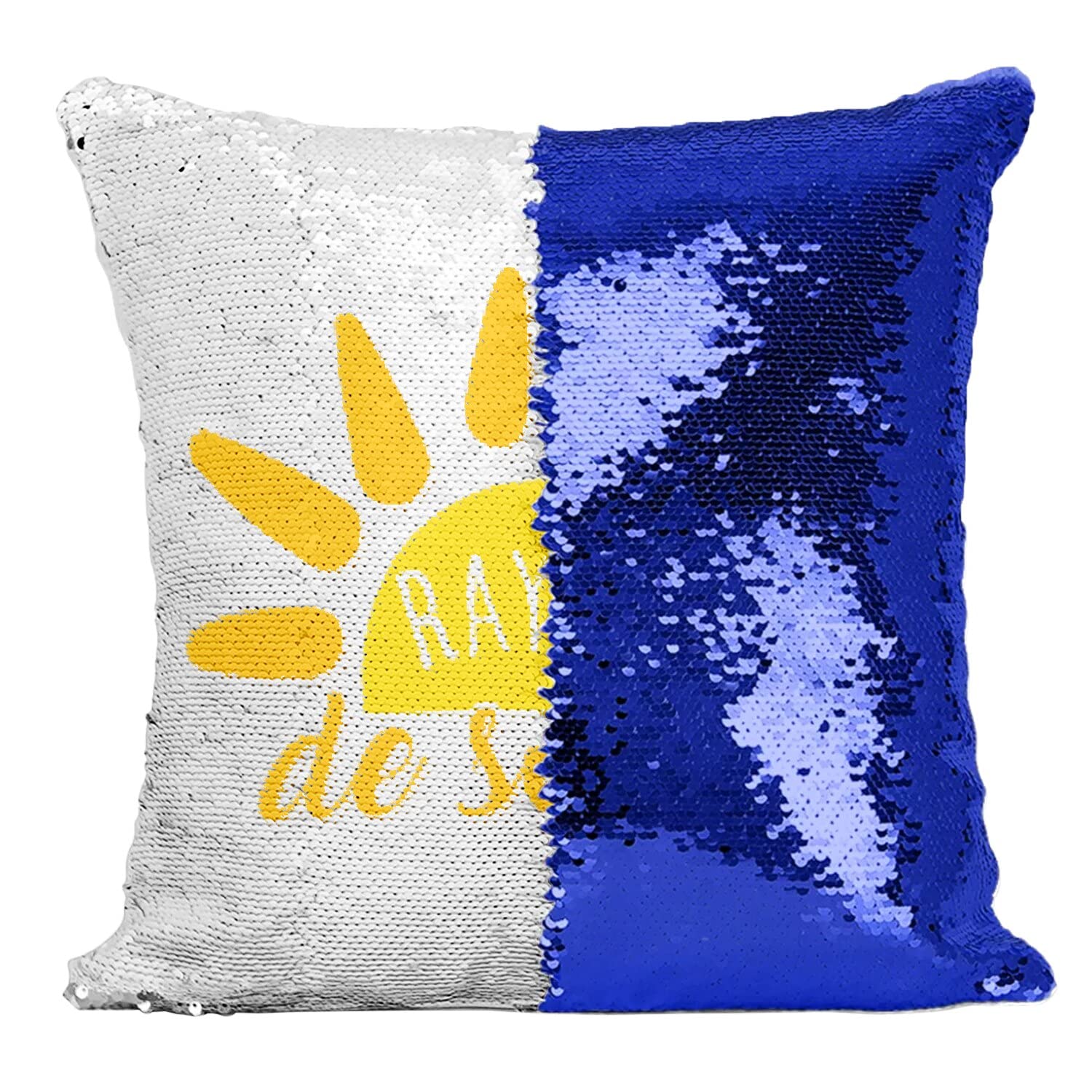 Coussin sequin bleu avec motif soleil mignon pour deco chambre enfant