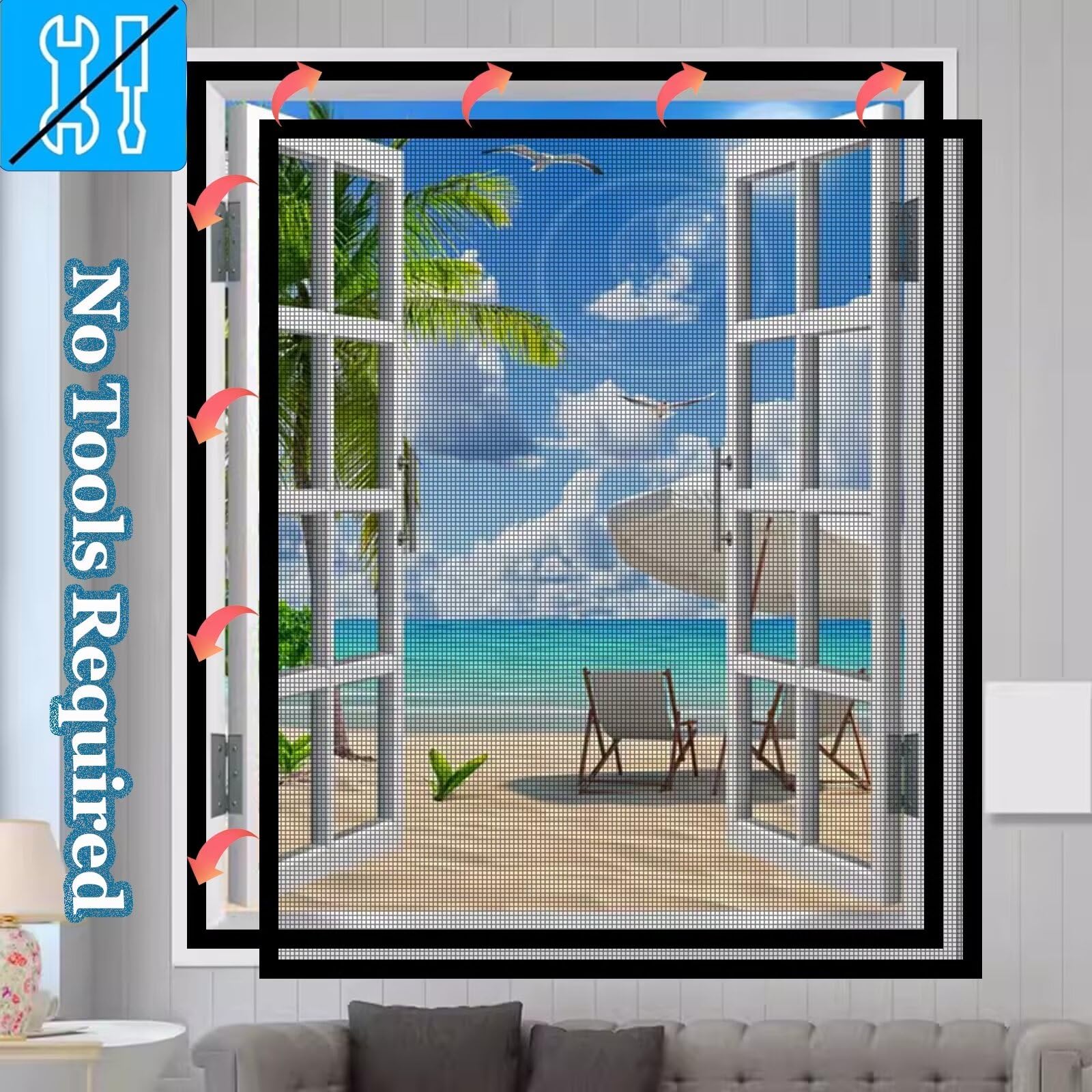 Mosquitera para ventana 160x175cm Cortina mosquitera para puerta de balcón, plegable, para puertas/terrazas, fijación con cinta adhesiva en todo el marco, Negro