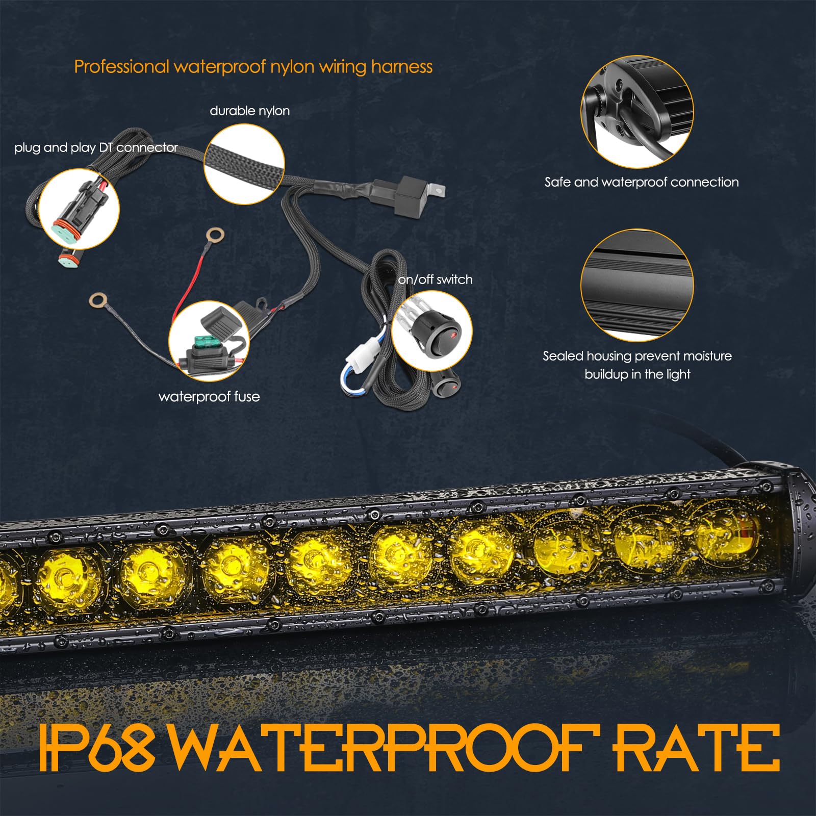 Amazon.co.jp: 20インチ アンバー LEDライトバー 配線ハーネス付き