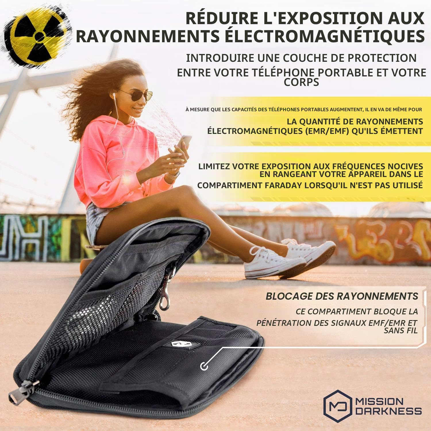 Mission Darkness Mojave Faraday Phone Bag — Multi-Functional Travel Case with Accessory Pockets and Built-in Faraday Sleeve/Signal-Blocking, Anti-Tracking, Anti-Hacking, EMF Reduction