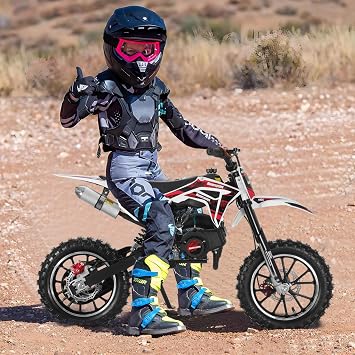 50cc 2-Stroke Gas Power Dirt Bike for Kids | Motocross Bike for Kids | Off-Road Mini Dirtbike Kidss 8-14 with Dual Disc Brakes and Shock Absorption Motorcycle | Max Speed 40KM/H Black