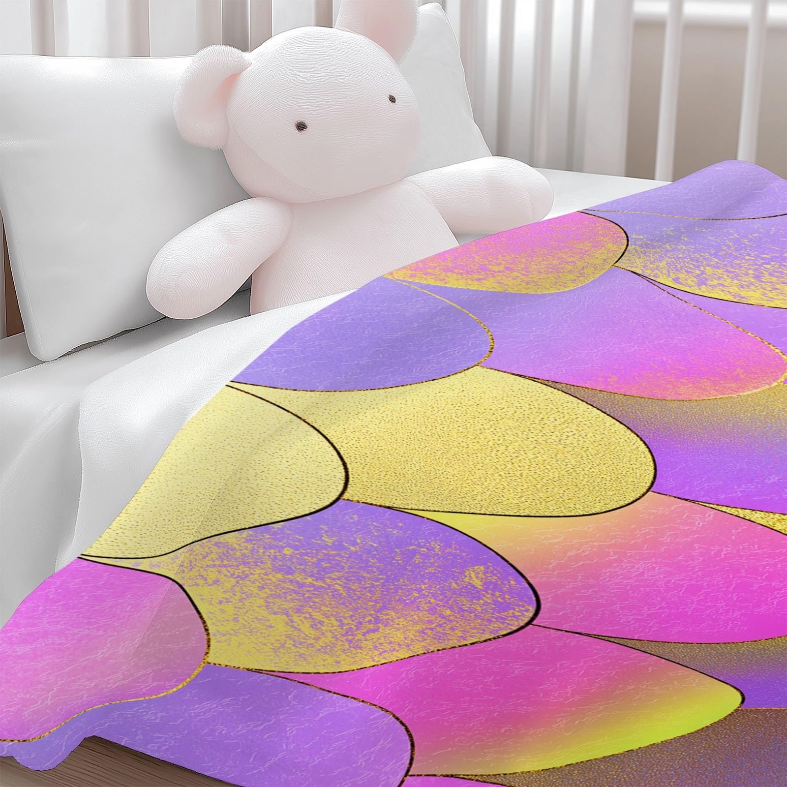 Générique Koc dla dorosłych i dzieci 200 x 200 cm, miękki koc flanelowy z nadrukiem elegancki gradient rybie łuski - narzuta na sofę pasuje do różowo-fioletowego utrzymania ciepła zimą