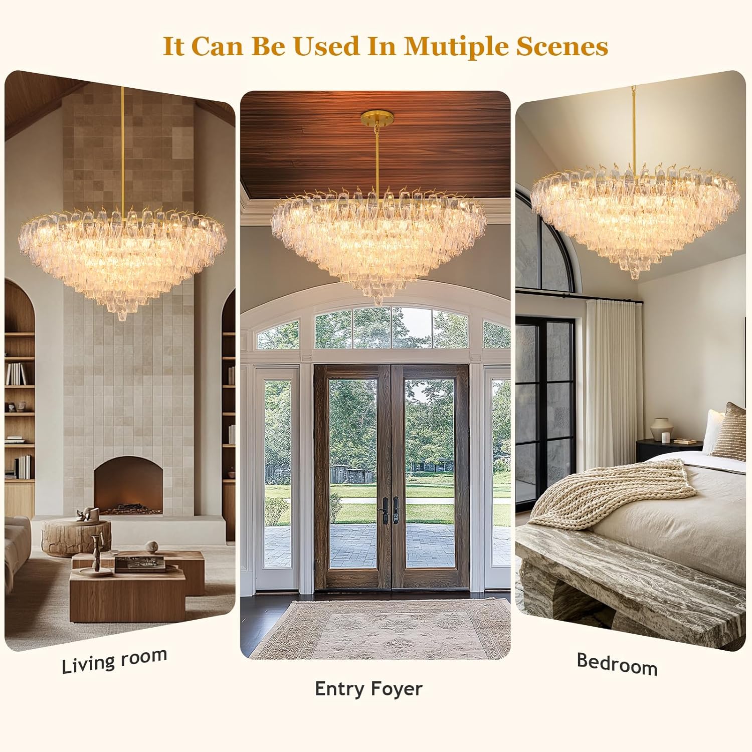 Gold Crystal Chandelier, 48" Modern Luxury Round Glass Crystal 10-Tier Chandelier for Dining Room, Large Brass 26-Light Tiered Chandeliers Light Fixture for Living Room, Bedroom, Entryway, Staircase