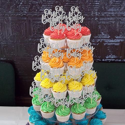 Miniatura 24 de 1 pieza de decoración de pastel Oh Baby Shower con purpurina para baby shower, bautismo, revelación de género de bebé, decoración de pastel
