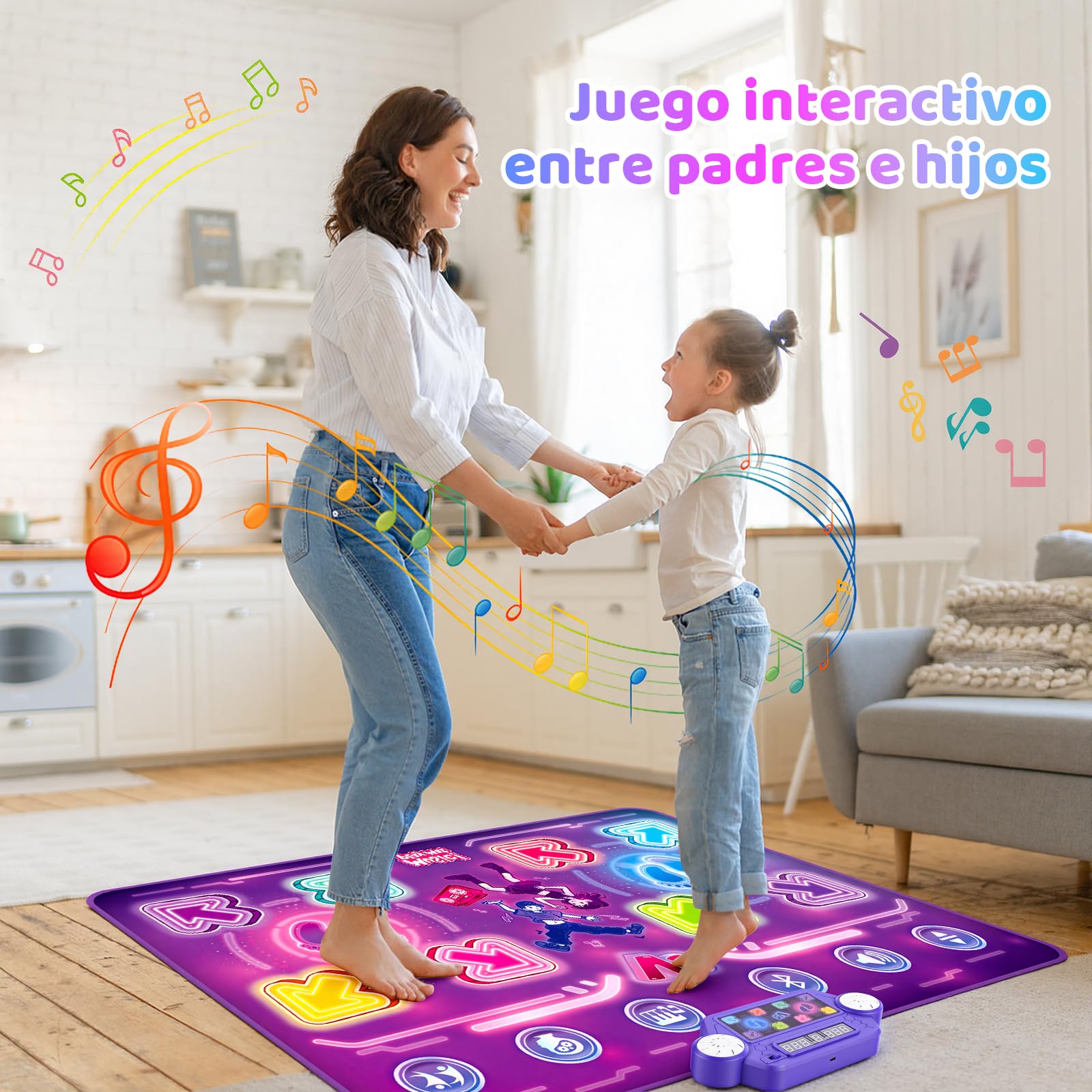 GuKKK Para Dos Alfombra de Baile Juguete Niña 3-10 Música Alfombrilla de Baile con 8 Flechas de Luz LED y Inalámbrico Bluetooth, Alfombra de Baile,Navidad Cumpleaños Regalos para Niñas Niños 3+