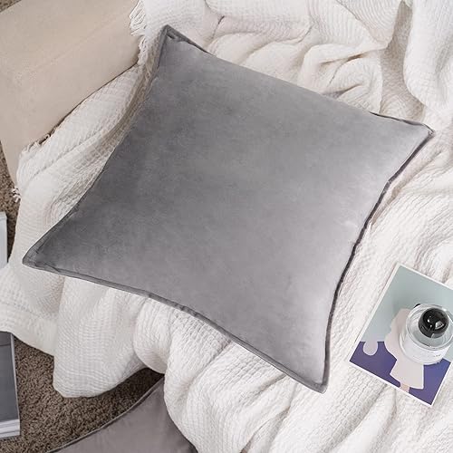 Miniatura 3 de JIAHANNHA Juego de 2 fundas de almohada de terciopelo gris claro de 18 x 18 pulgadas, fundas de cojín cuadradas suaves y decorativas para sofá,