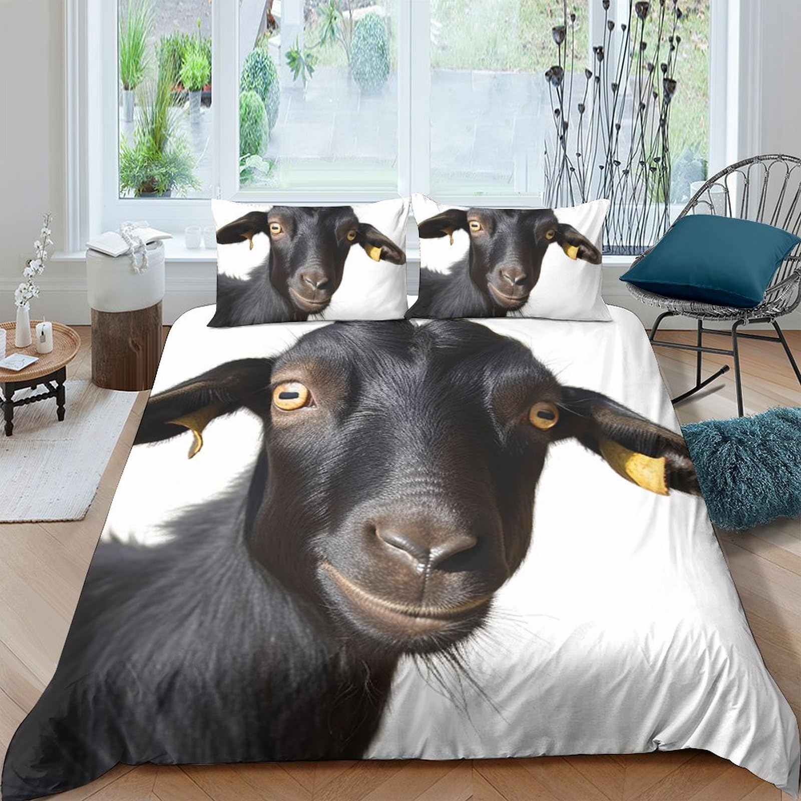 Ctjqhvkz Style-7 3D Printed Black Goat Fitted Sheet Microfiber Cartoon Animal Mattress Cover Anti-Slip Washable Farm Bedroom Decor Single（135X200cm）
