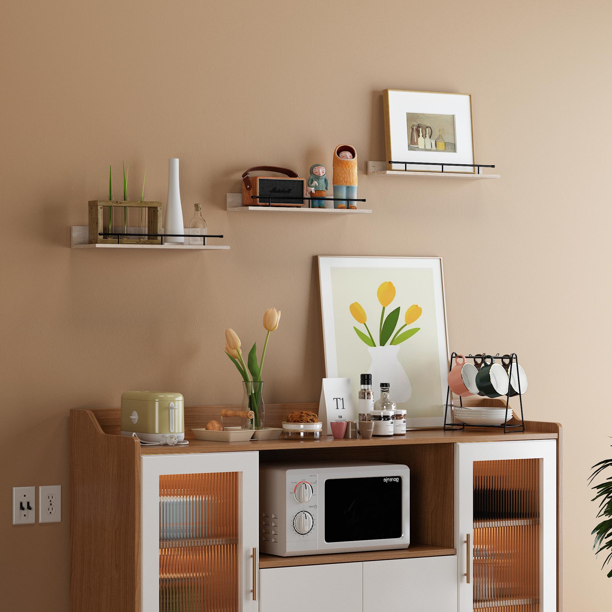 SRIWATANA Étagères Murales Largeur, Étagères Murales Bois 42x32x12cm, Étagères Flottantes 2 Pièces, Tableau Mural Déco, Étagères à Suspendre Pour Salon, Salle De Bain, Chambre, Bureau, Cuisine (Bois