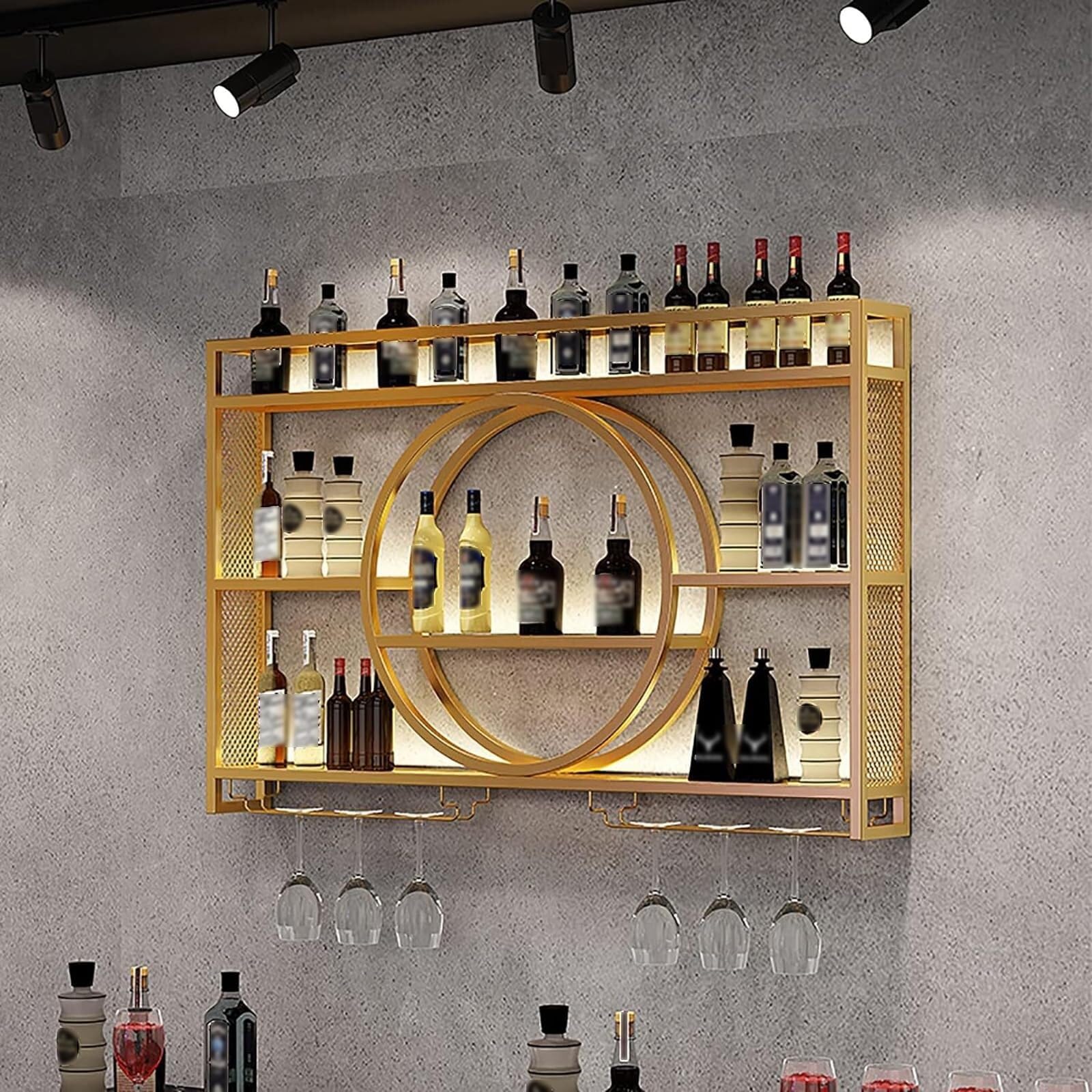 Estante de exhibición de vino montado en la pared de metal moderno, estantes for vino montados en la pared Unidad de barra Estantes flotantes Estante for botellas de vidrio Soporte de exhibición de hi